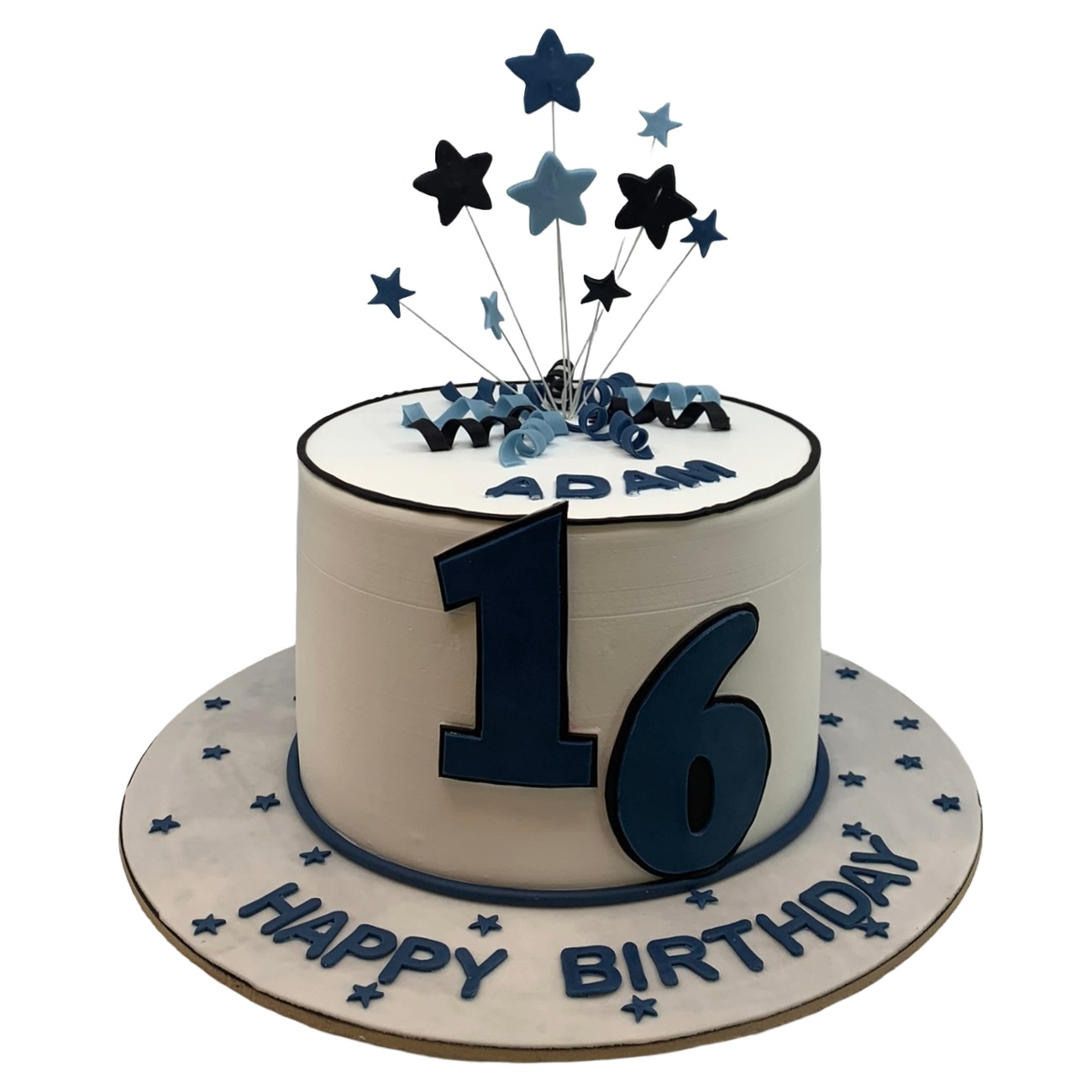 Navy Blue Starry Sweet 16 Cake