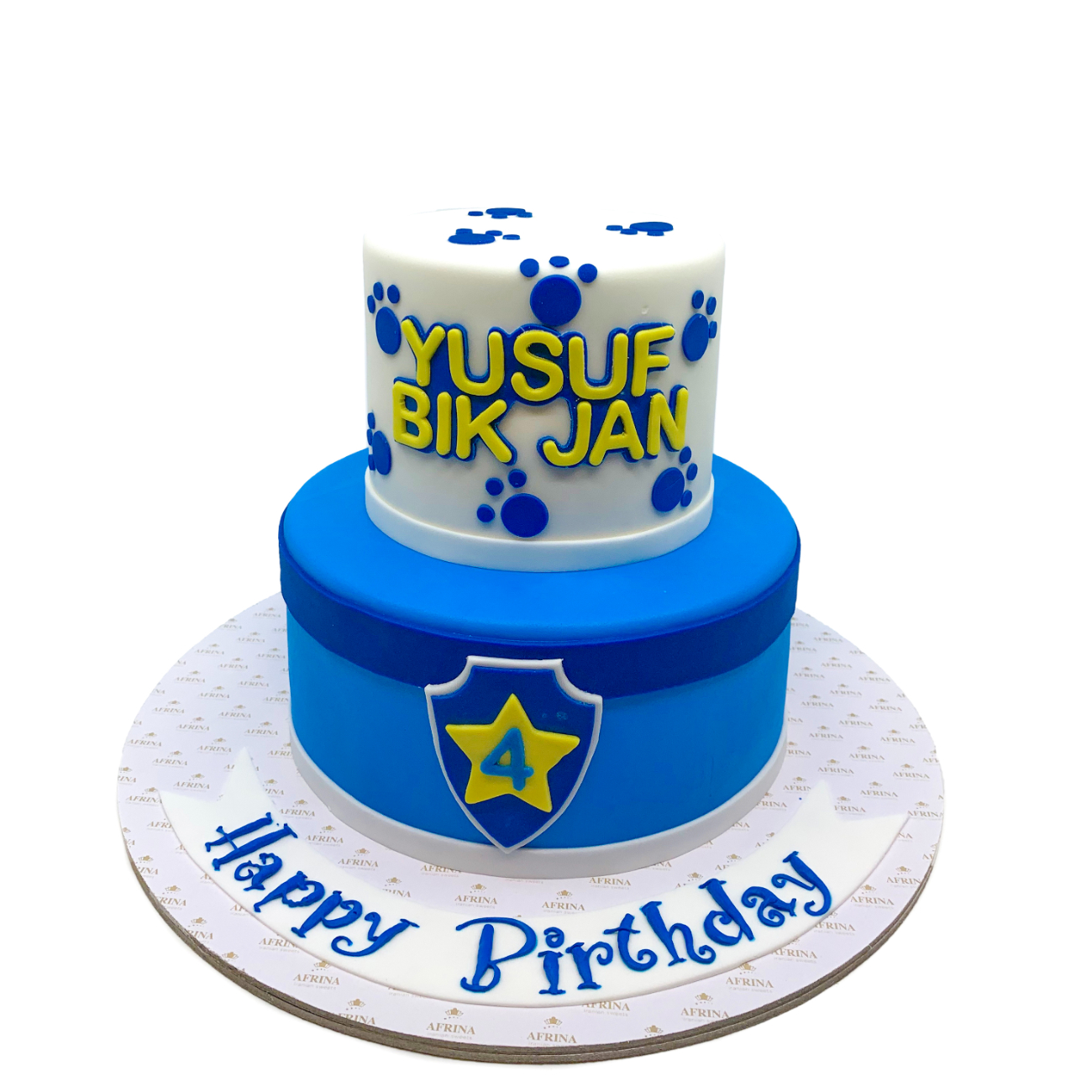 Paw Patrol Inspired Blue & White Two-Tier Cake