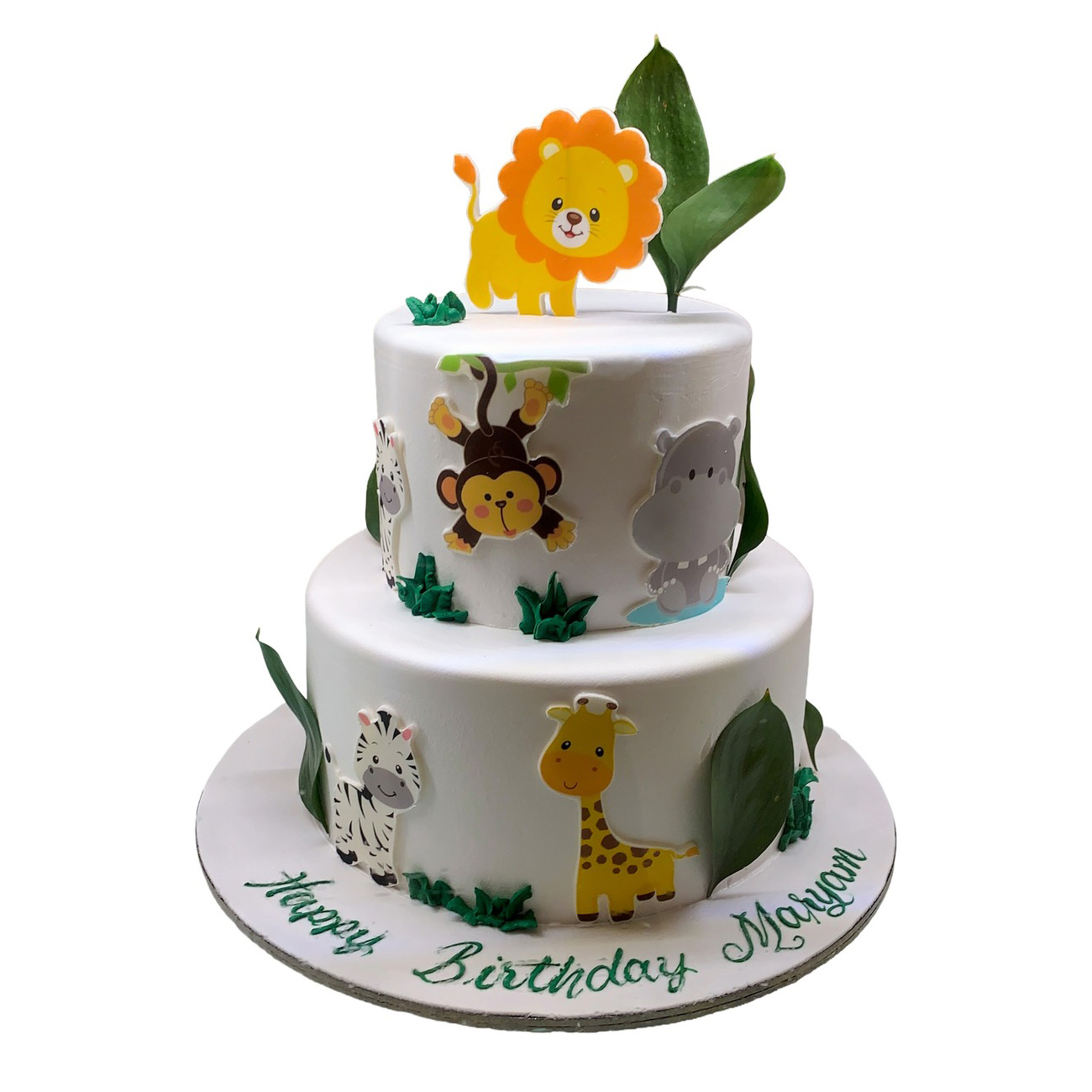Playful Two-Tier Jungle Friends Cake