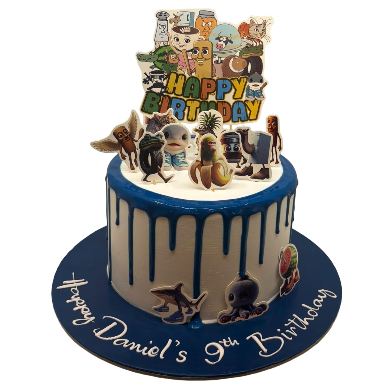 Quirky Cartoon Character Drip Cake