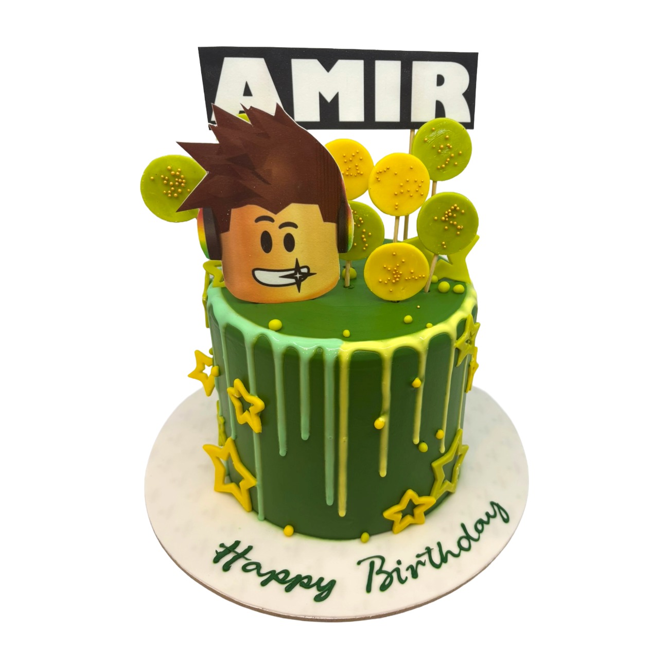 Roblox Avatar Green & Yellow Drip Cake