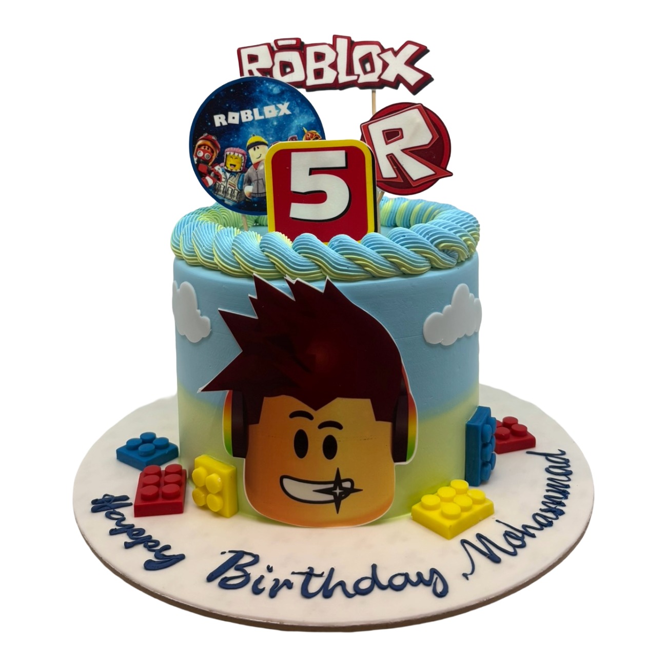 Roblox Gamer Theme Blue & Yellow Birthday Cake