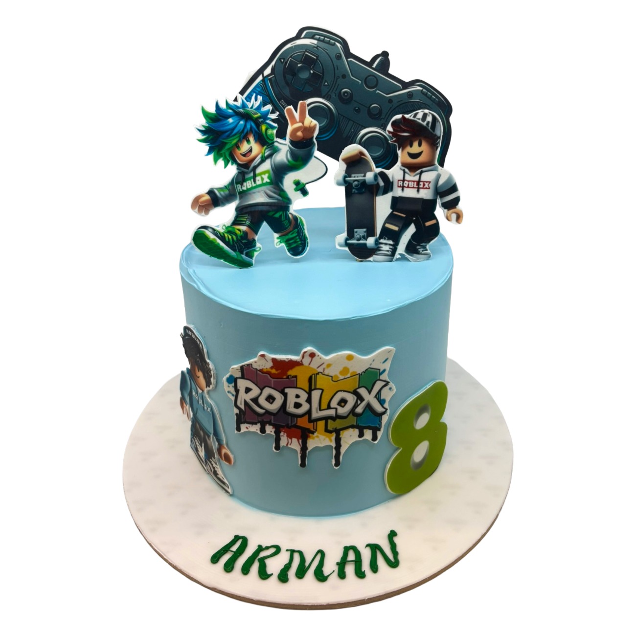 Roblox Skater & Gaming Theme Blue Birthday Cake