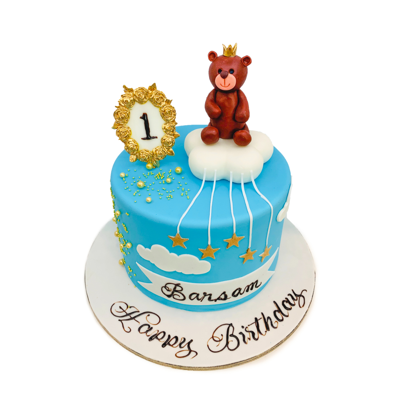 Royal Blue Teddy Bear on a Cloud Celebration Cake