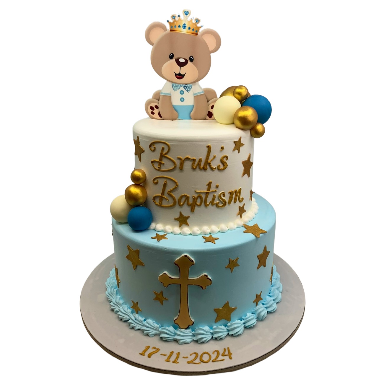 Royal Prince Teddy Bear Baptism Cake