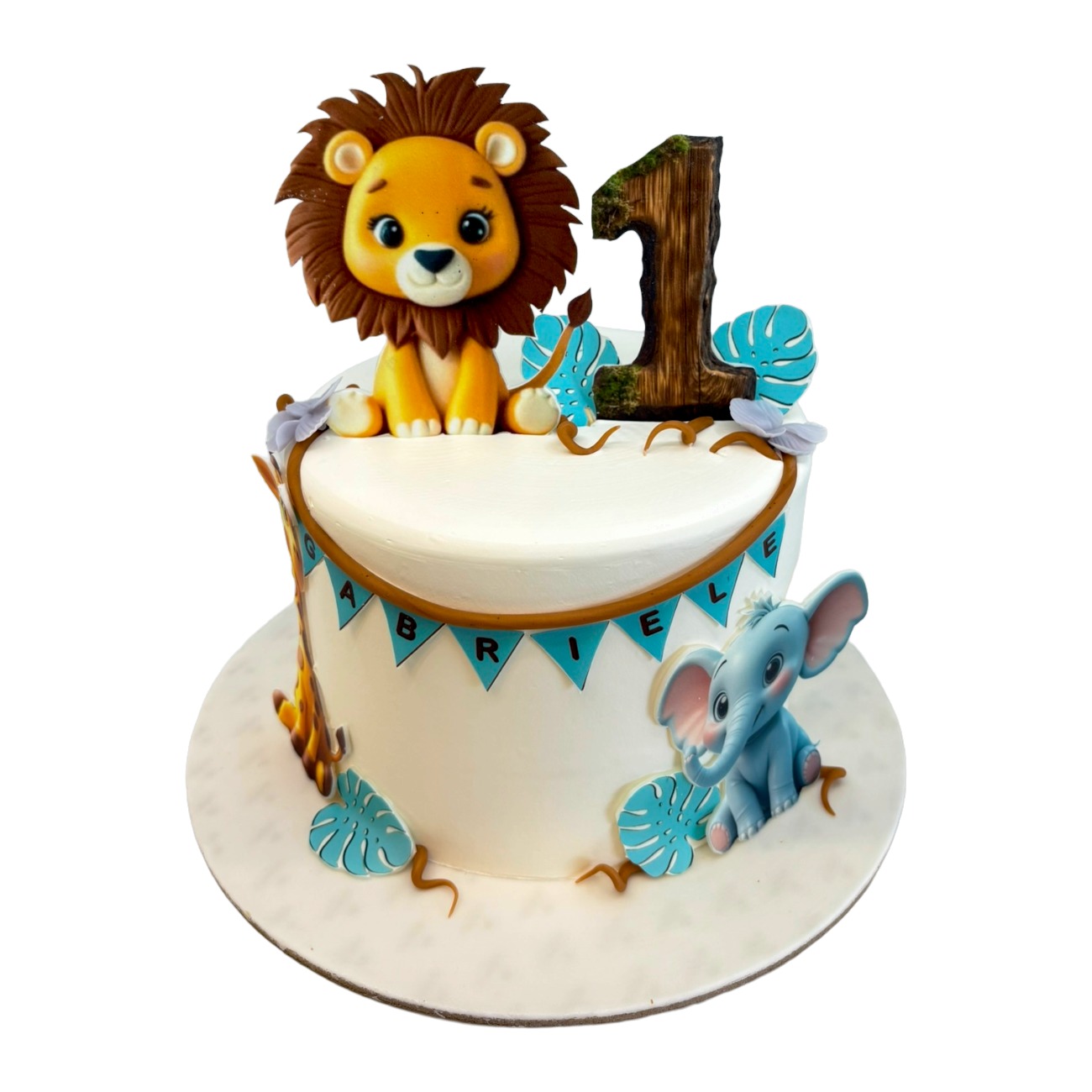 Safari Lion & Elephant First Birthday Jungle Cake