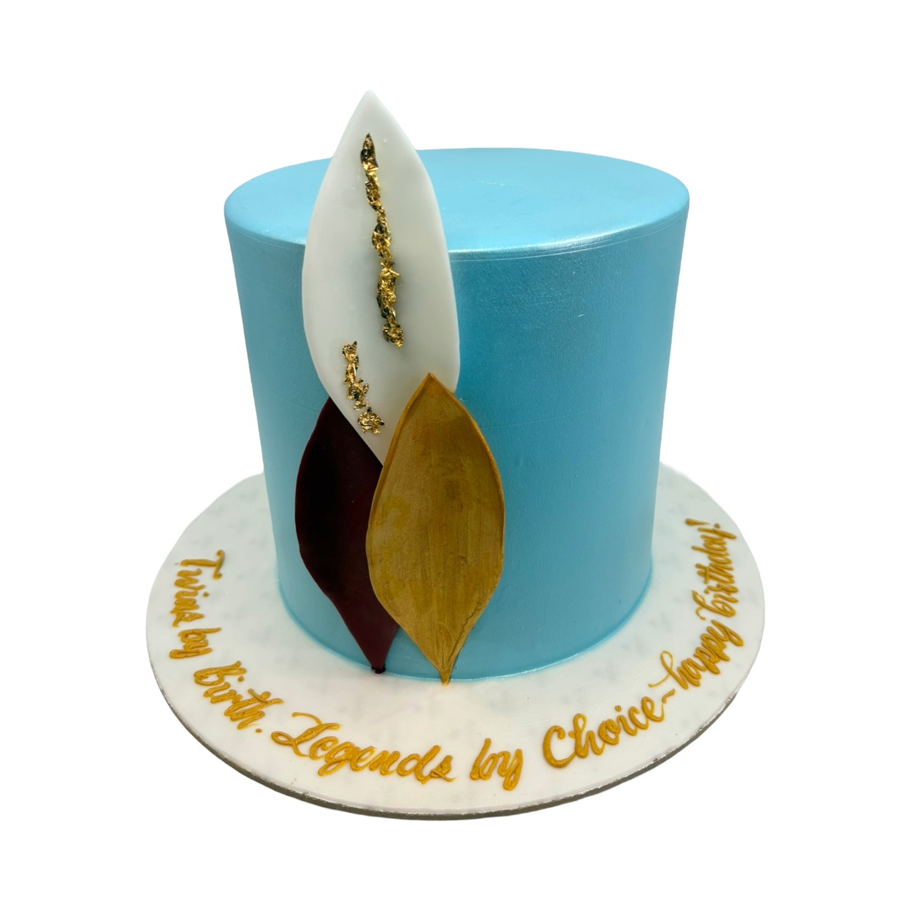 Sky Blue Minimalist Leaf Birthday Cake