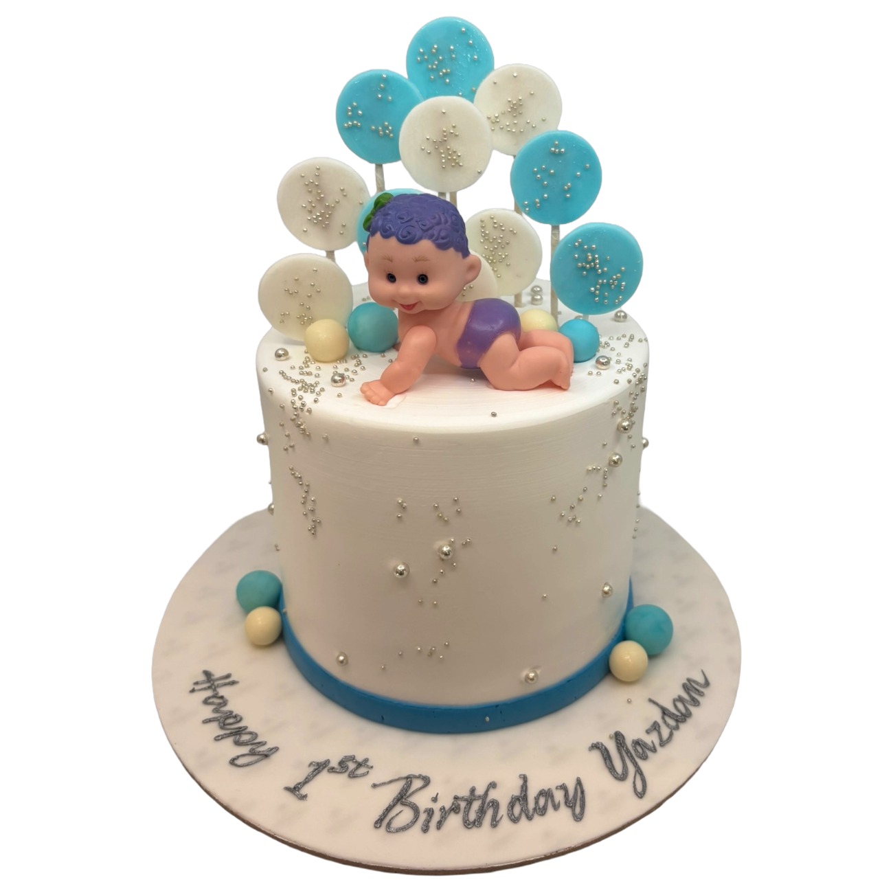 Sweet Baby Boy's 1st Birthday Milestone Cake