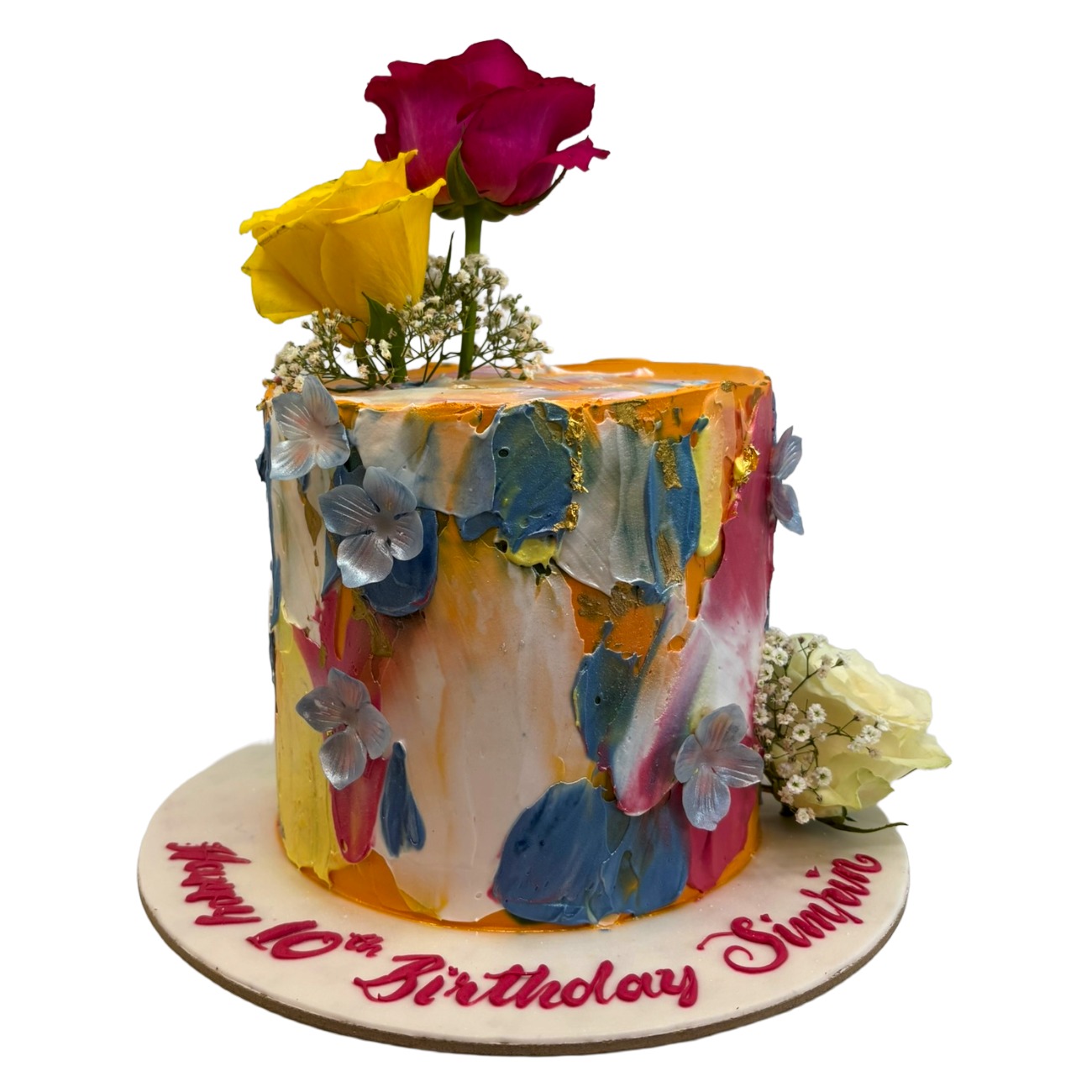 Abstract Palette & Fresh Blooms Cake