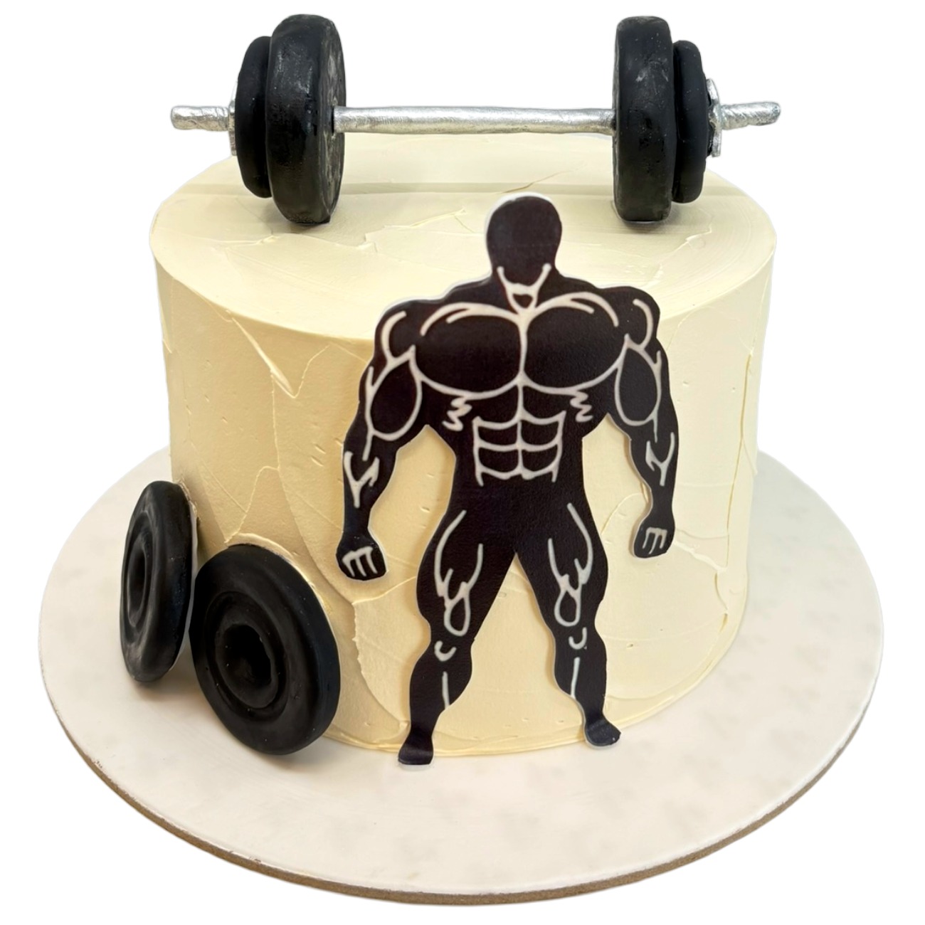 Barbell & Bodybuilder Silhouette Gym Cake