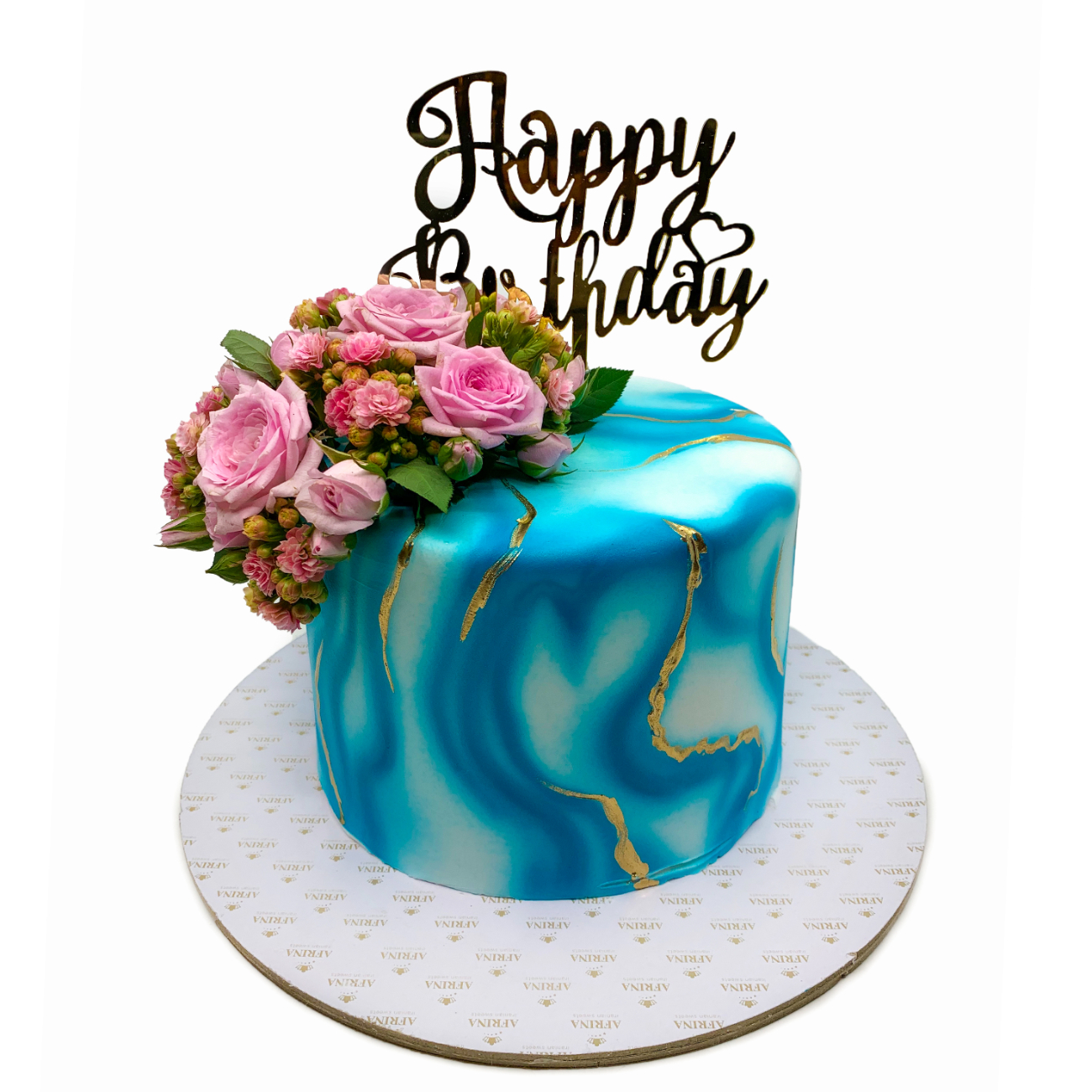 Blue Marble & Fresh Rose Cake