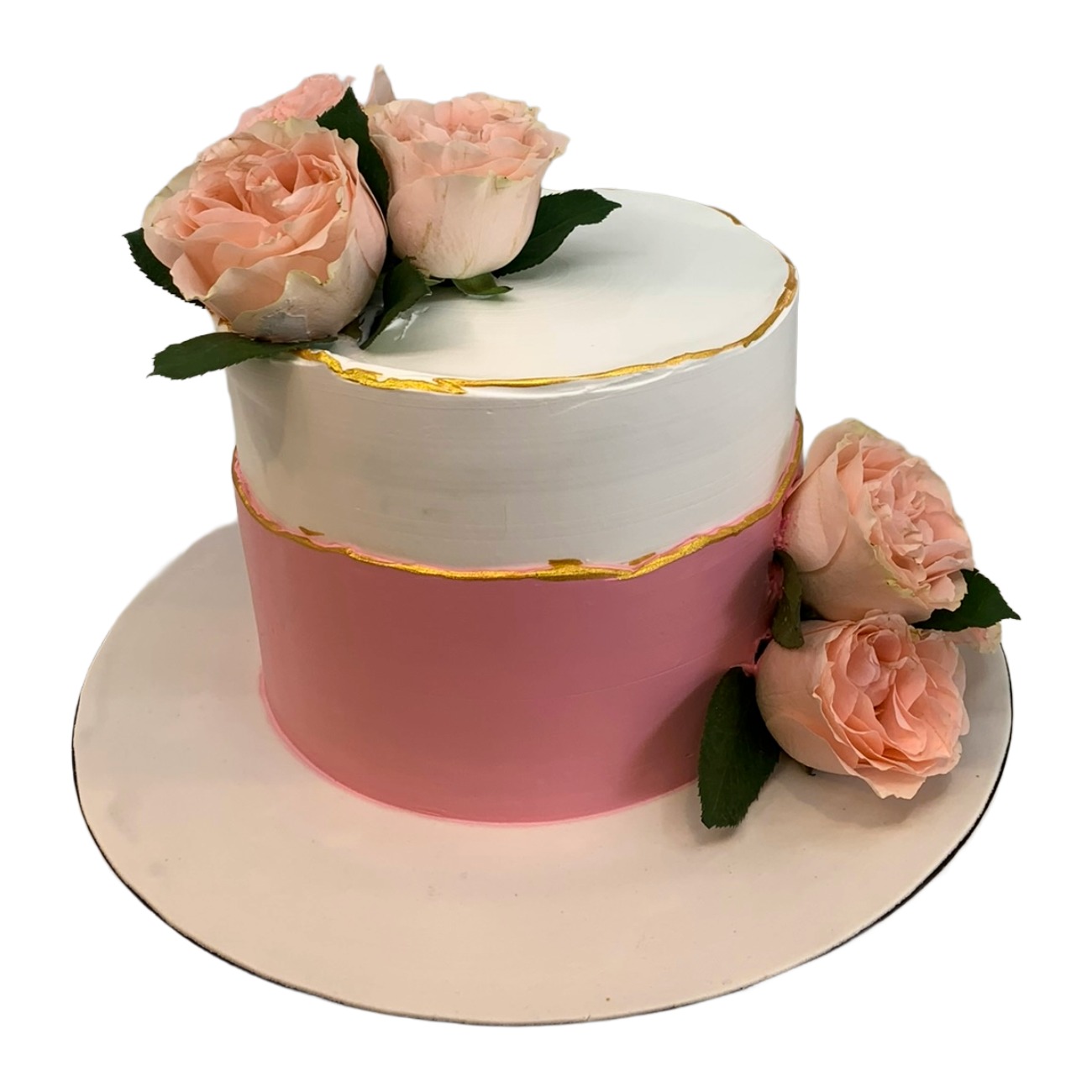 Blush Fault-Line & Gold Trim with Fresh Rose Cake