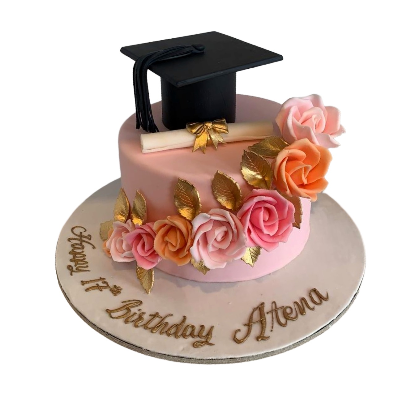 Blush Rose & Gold Graduation Cake