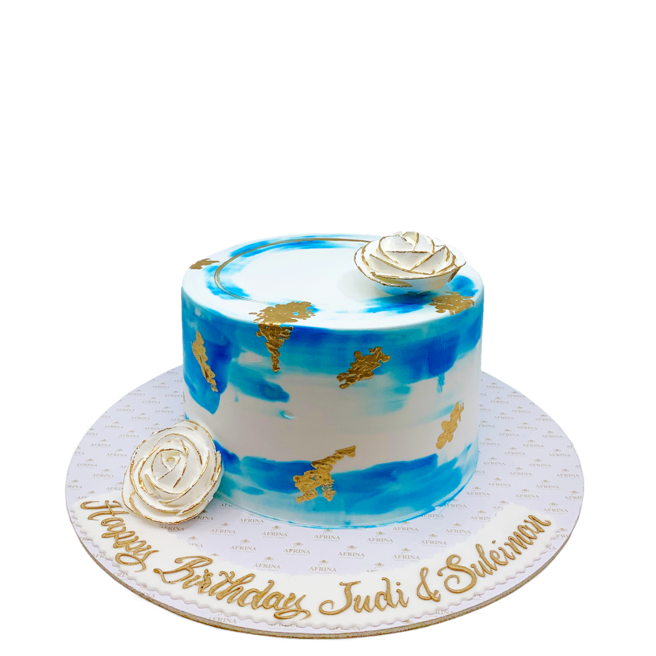 Cerulean Splash & Gold Leaf Cake