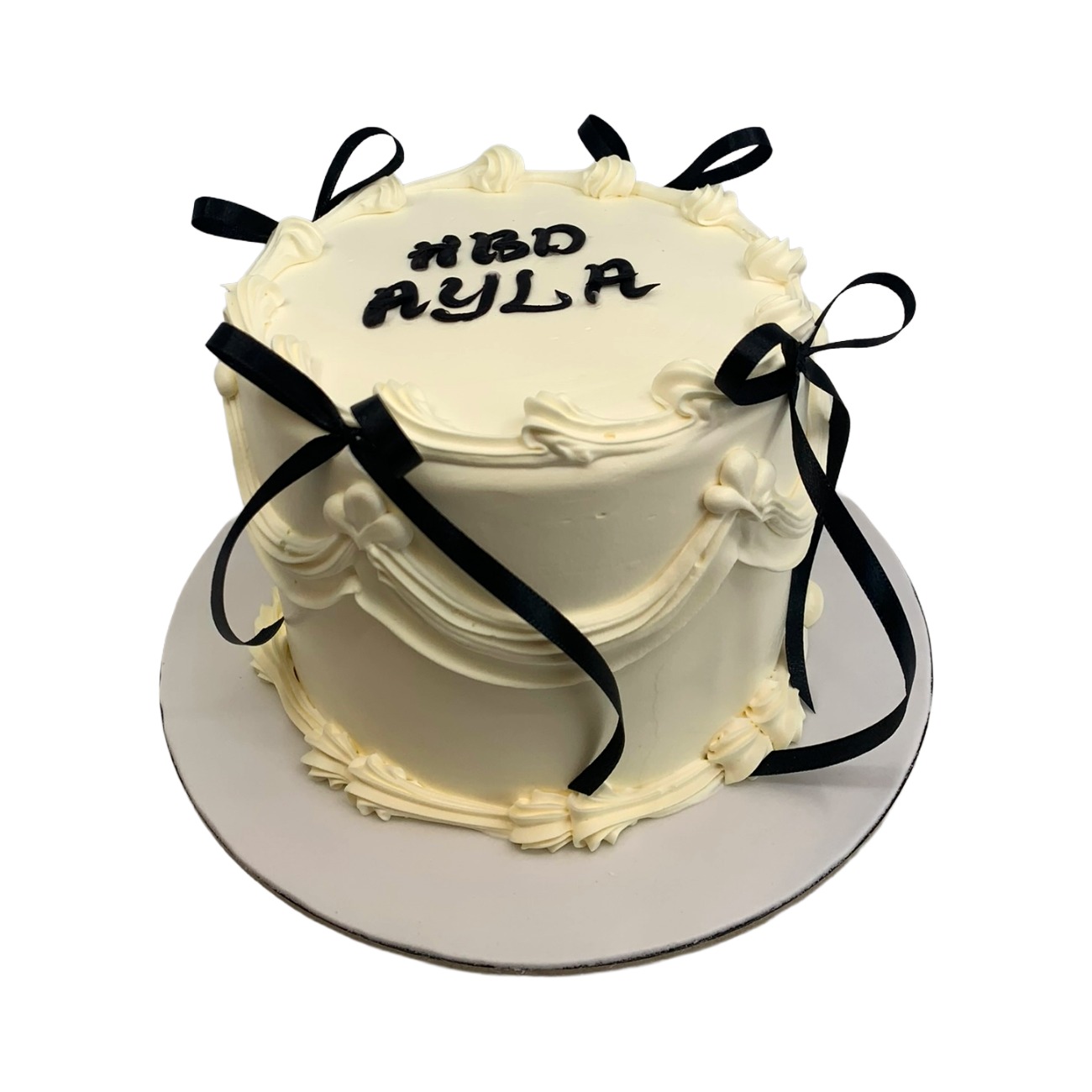 Classic Ivory Cursive Ribbon Cake