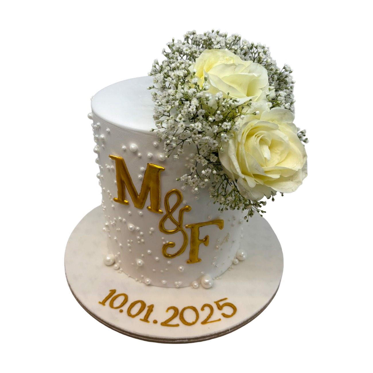 Classic Monogram Pearl Elegance Wedding Cake