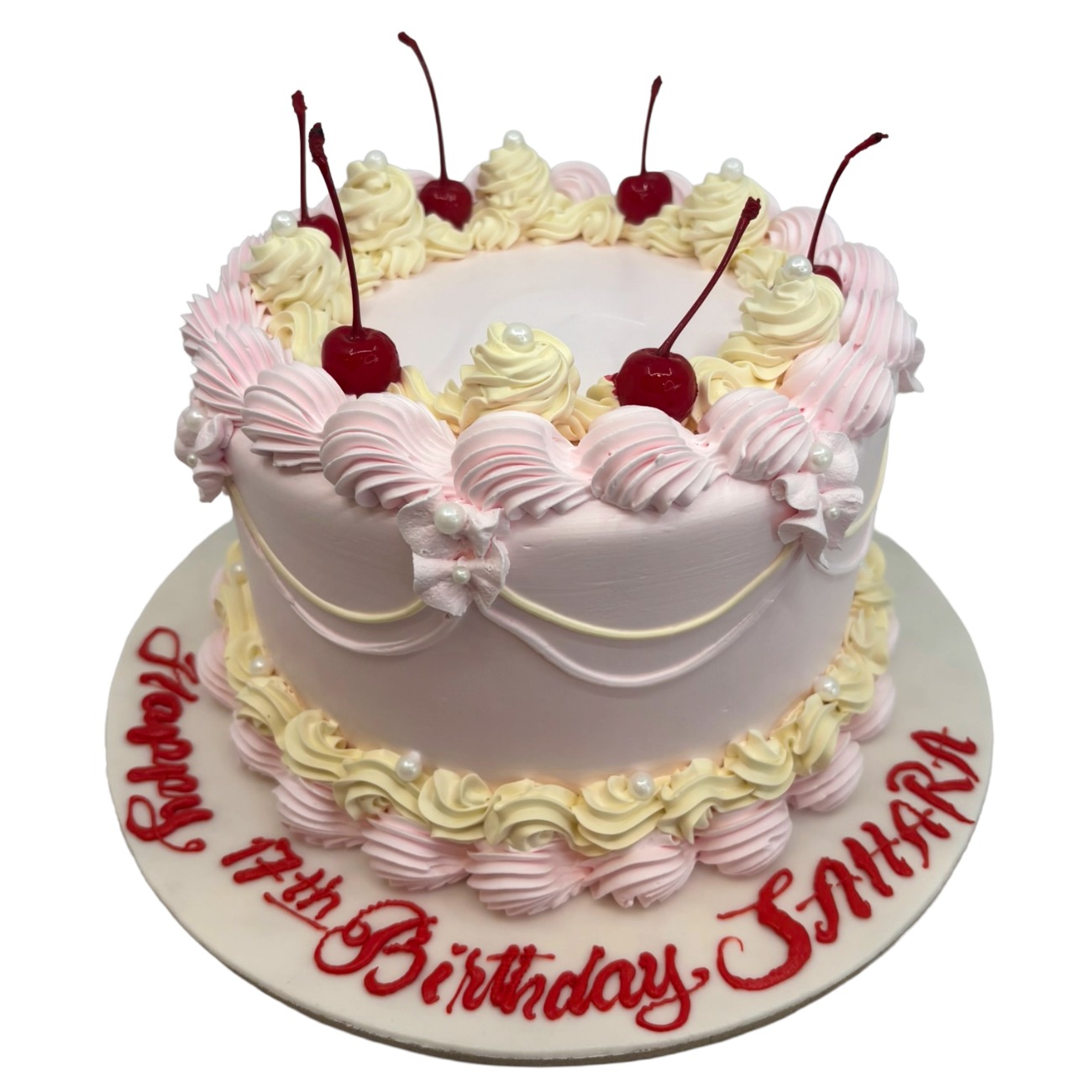 Classic Pink Cherry & Cream Vintage Lambeth Cake