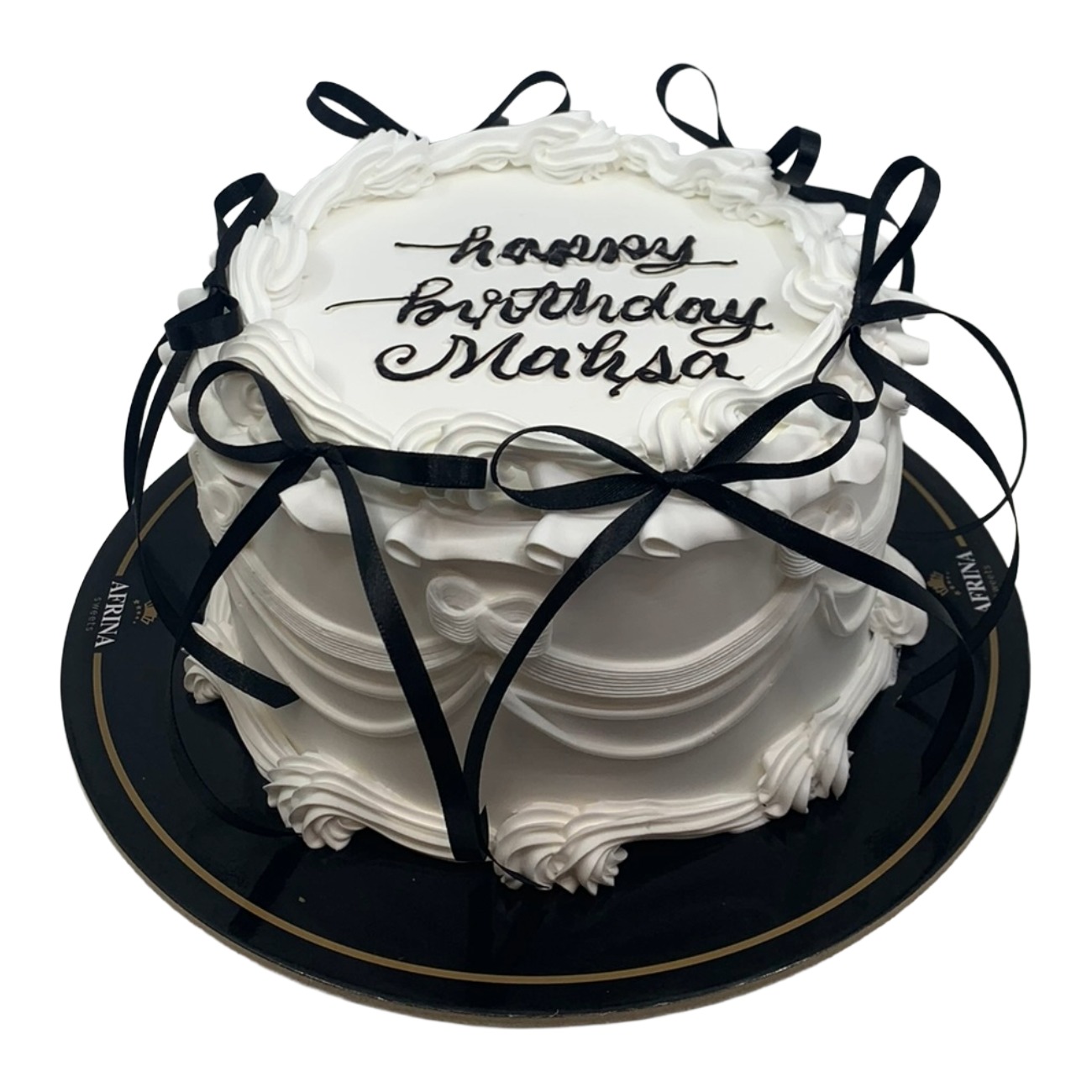 Classic White & Black Vintage Ribbon Cake