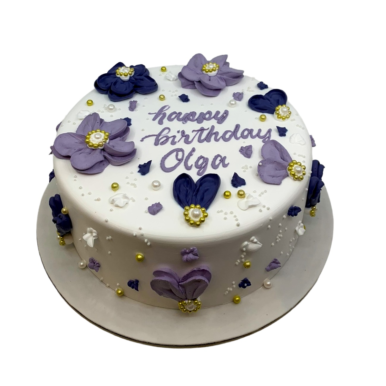Classic White and Purple Blossom Celebration Cake