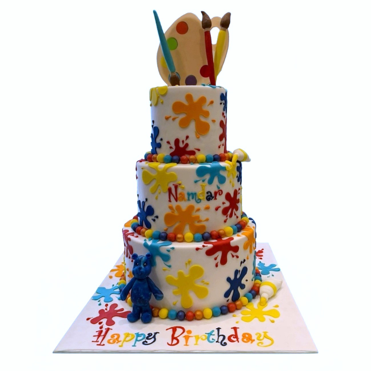 Colorful Art Three Layer Birthday Cake