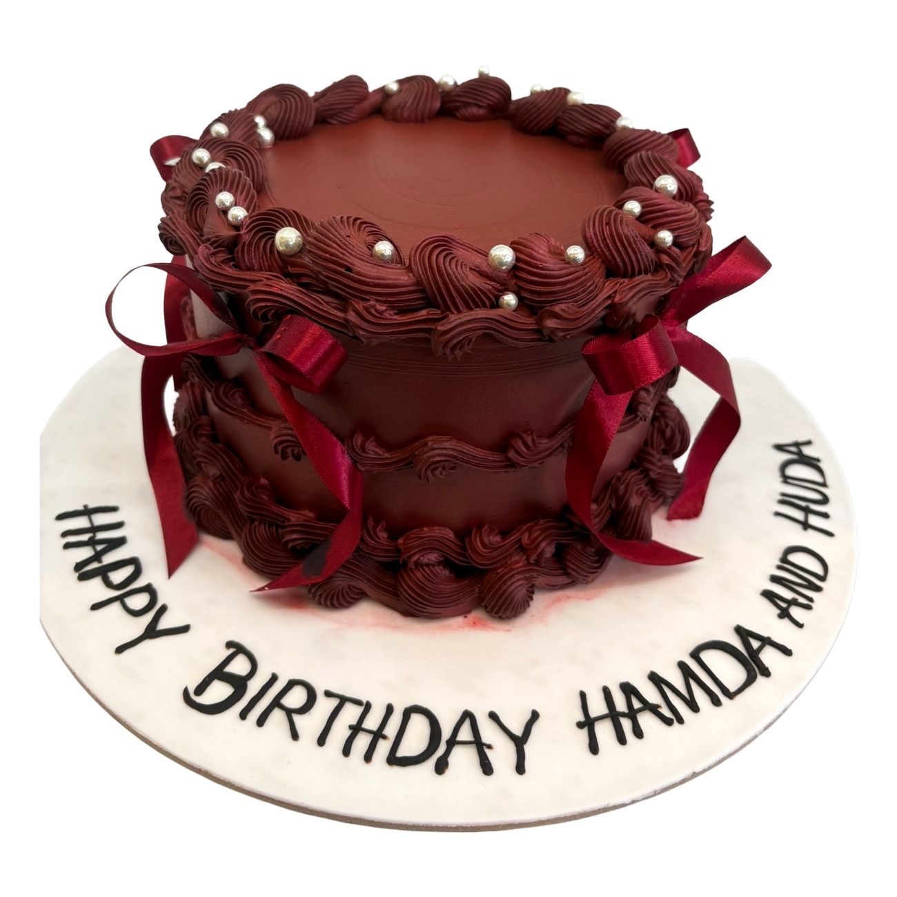 Dark Crimson & Silver Vintage Ribbon Cake