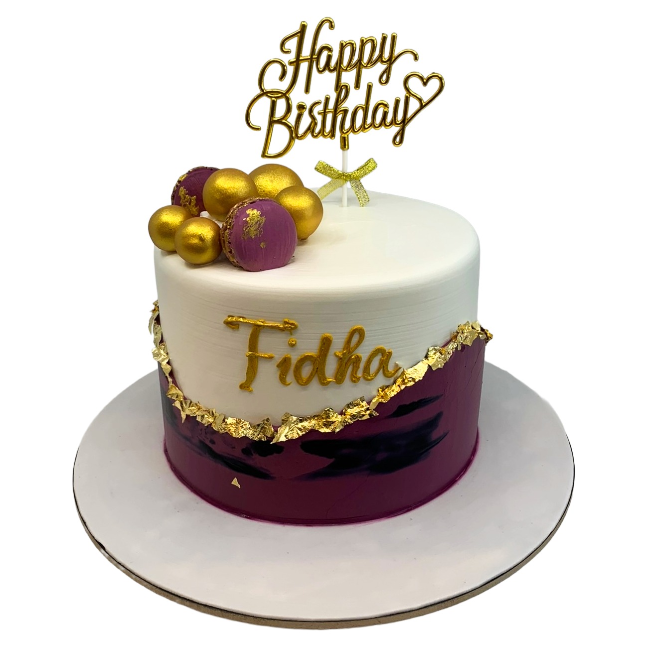Deep Berry & Gold Brushstroke Cake