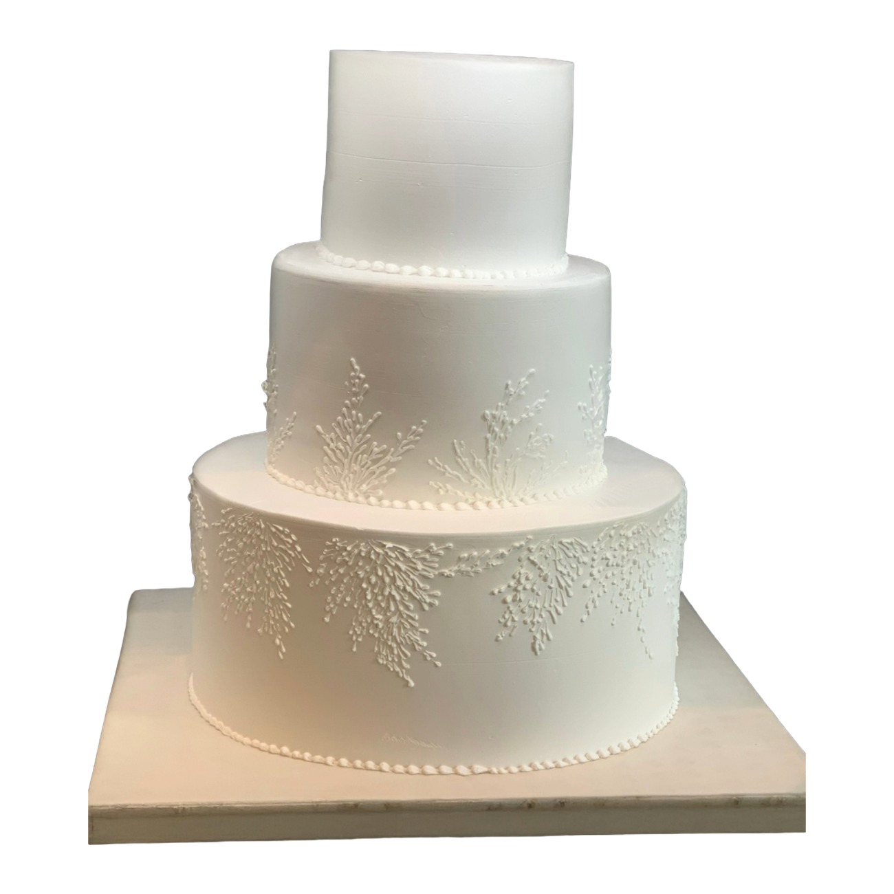 Delicate White Botanical Lace Wedding Cake