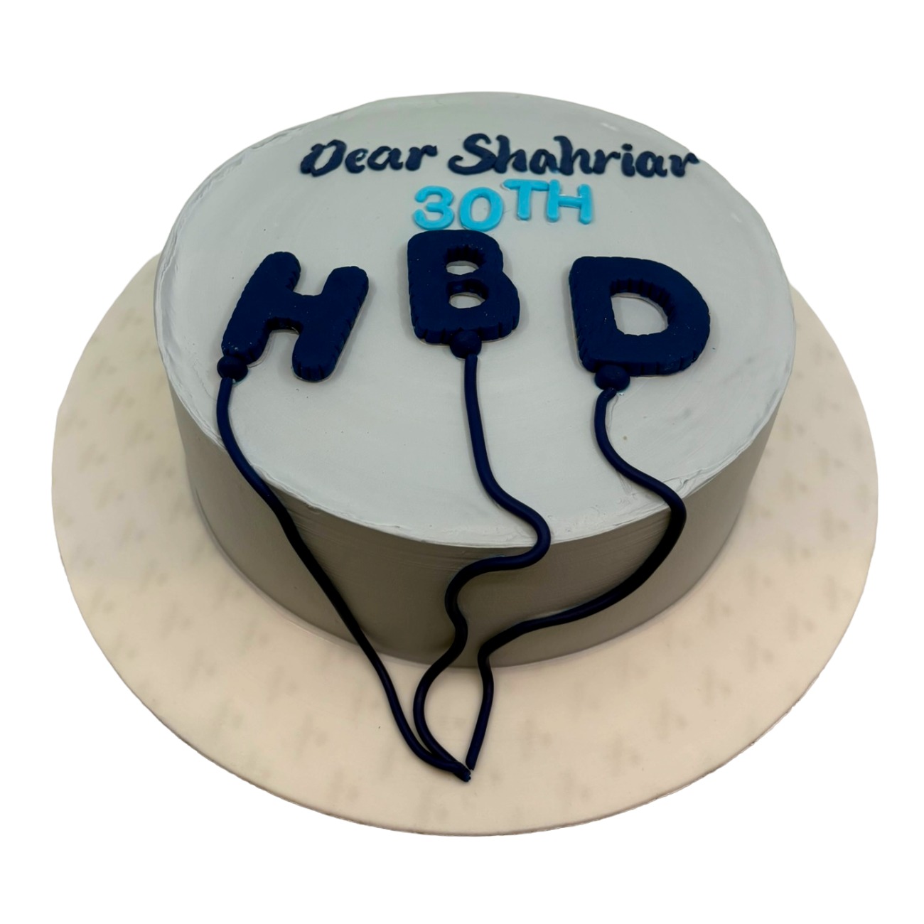 Elegant Blue Balloon Birthday Cake