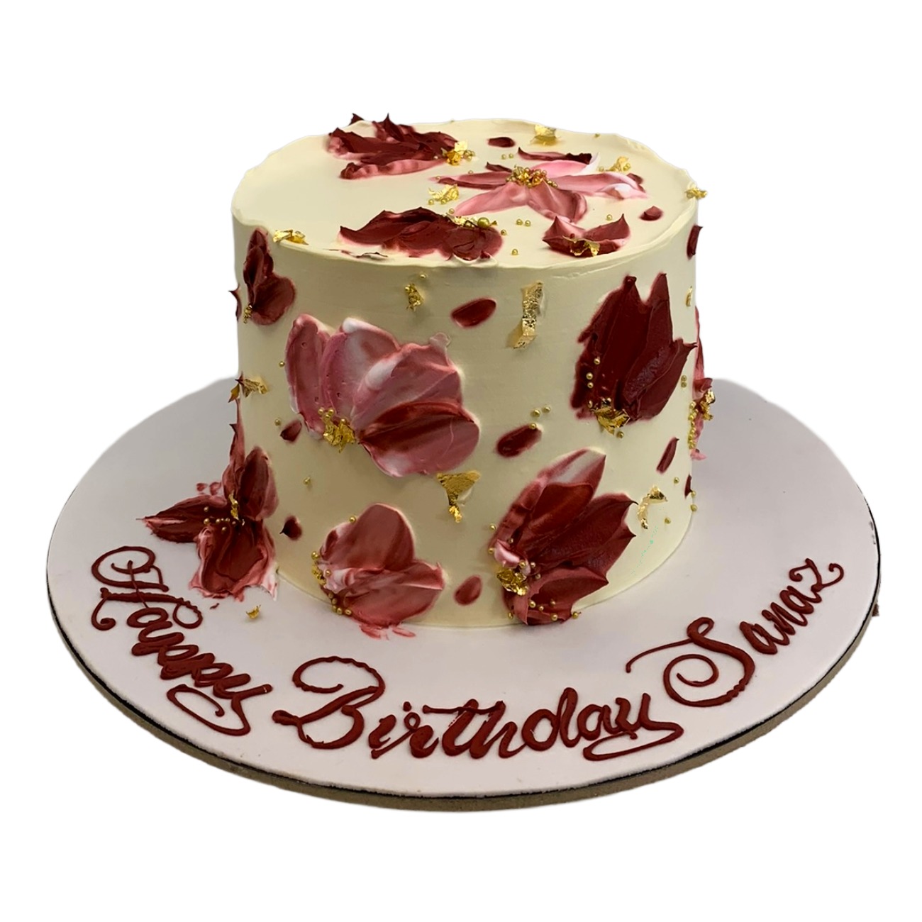 Elegant Burgundy Palette Knife Floral Cake