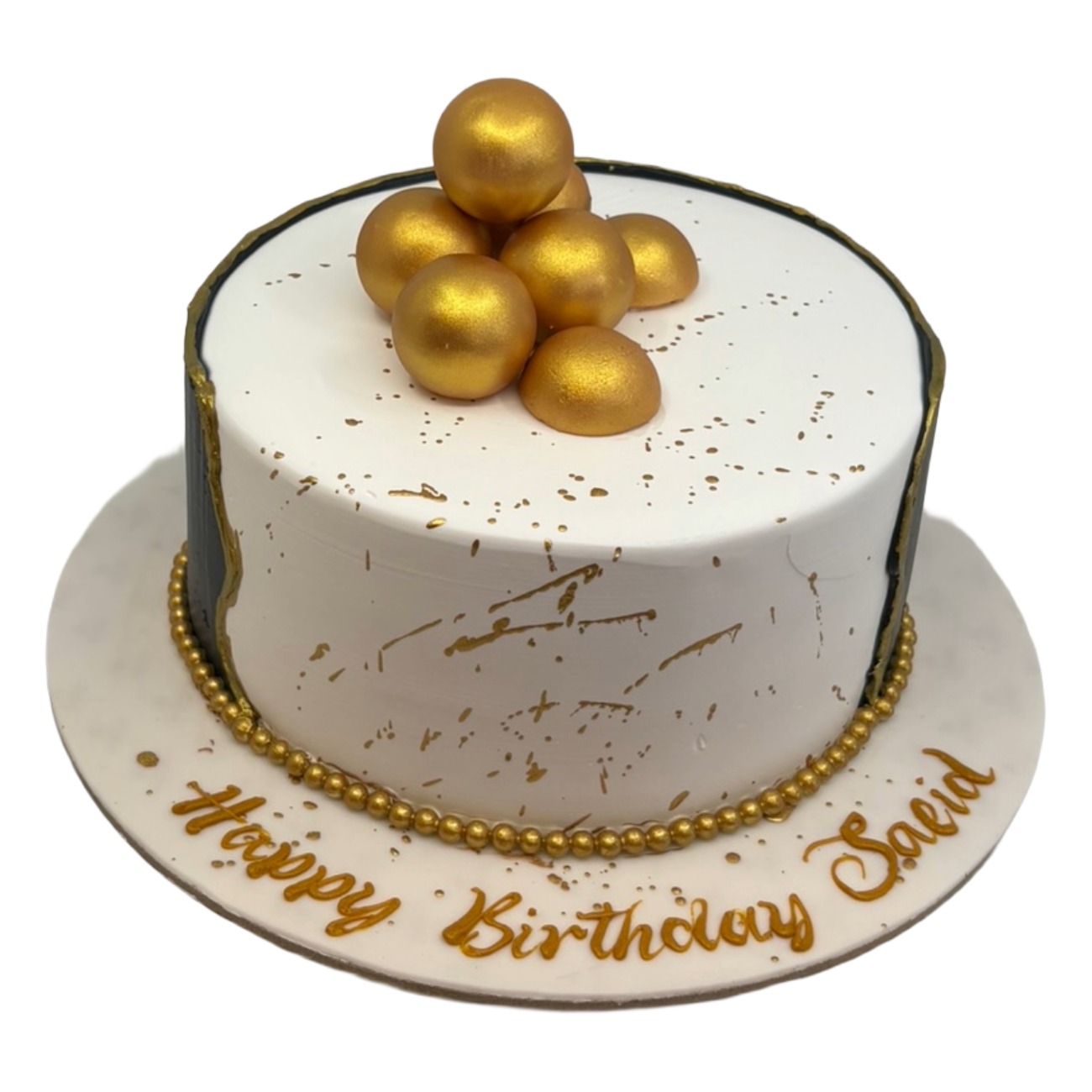 Elegant Golden Spheres Marble Cake