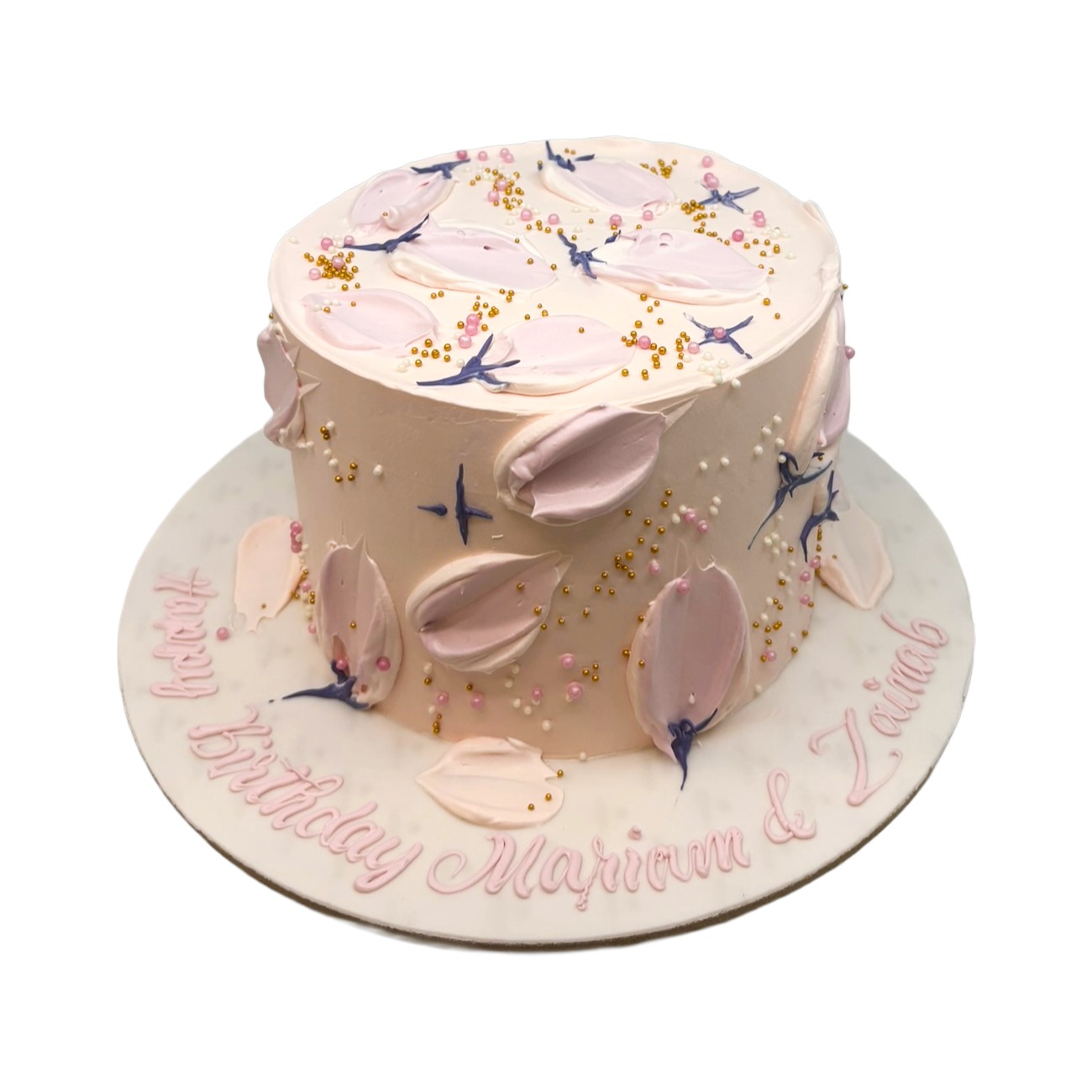 Elegant Pastel Pink Palette Knife Floral Cake