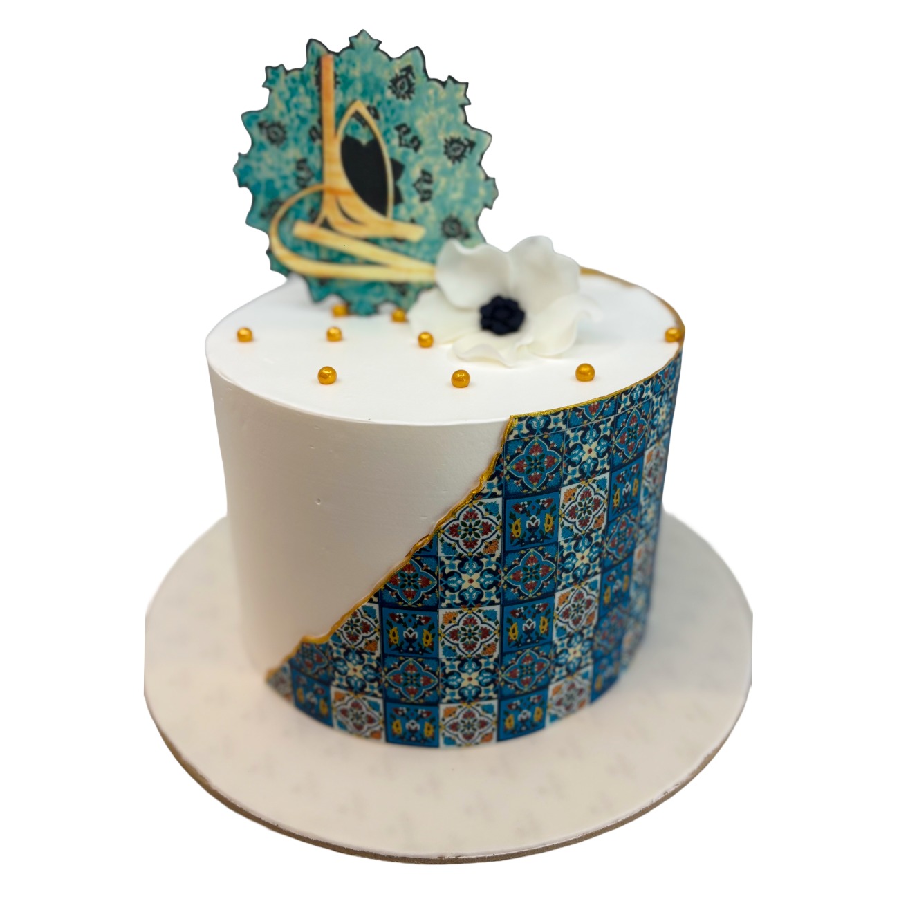Elegant Persian Calligraphy & Traditional Tile Cake