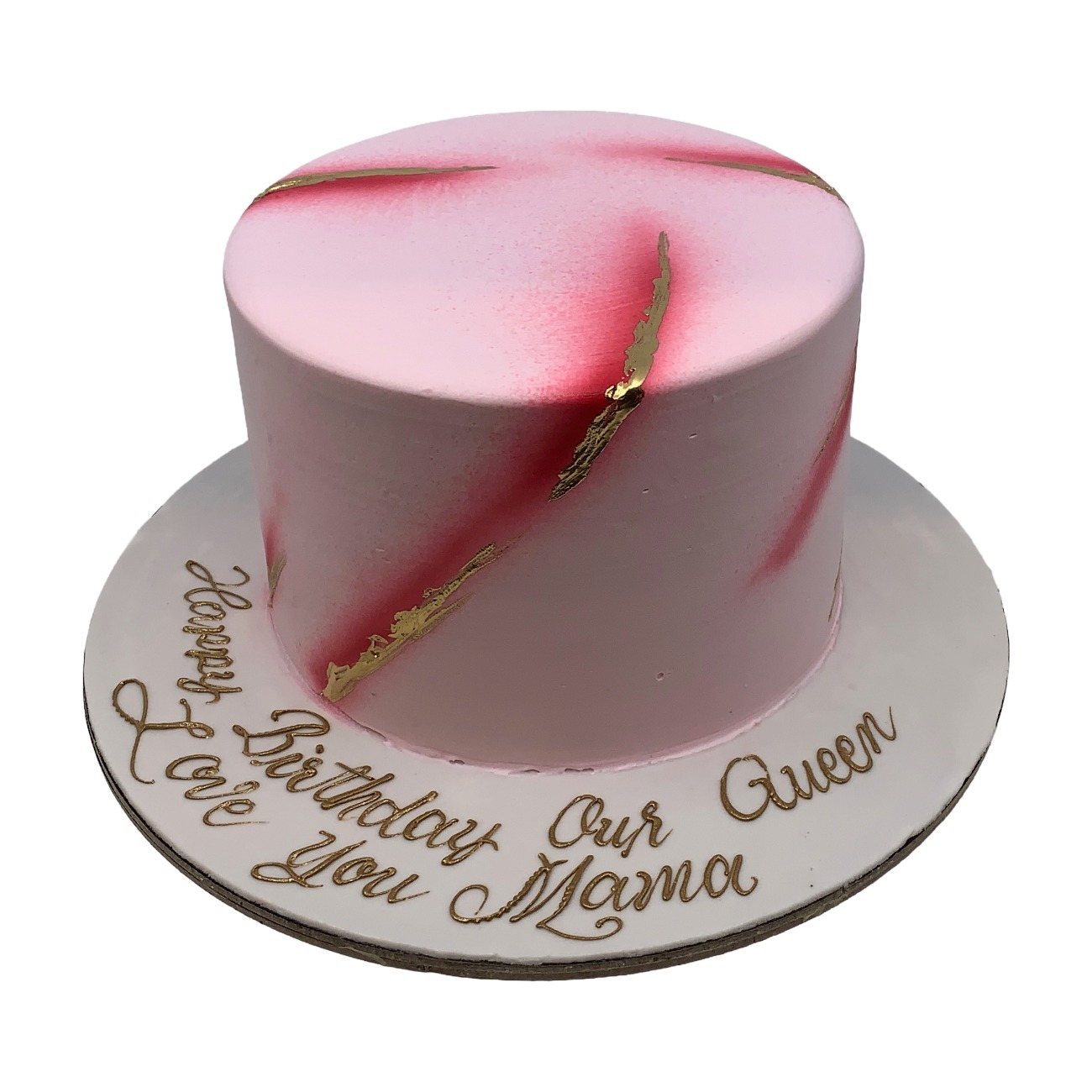 Elegant Pink Marble Cake with Gold Leaf Accent