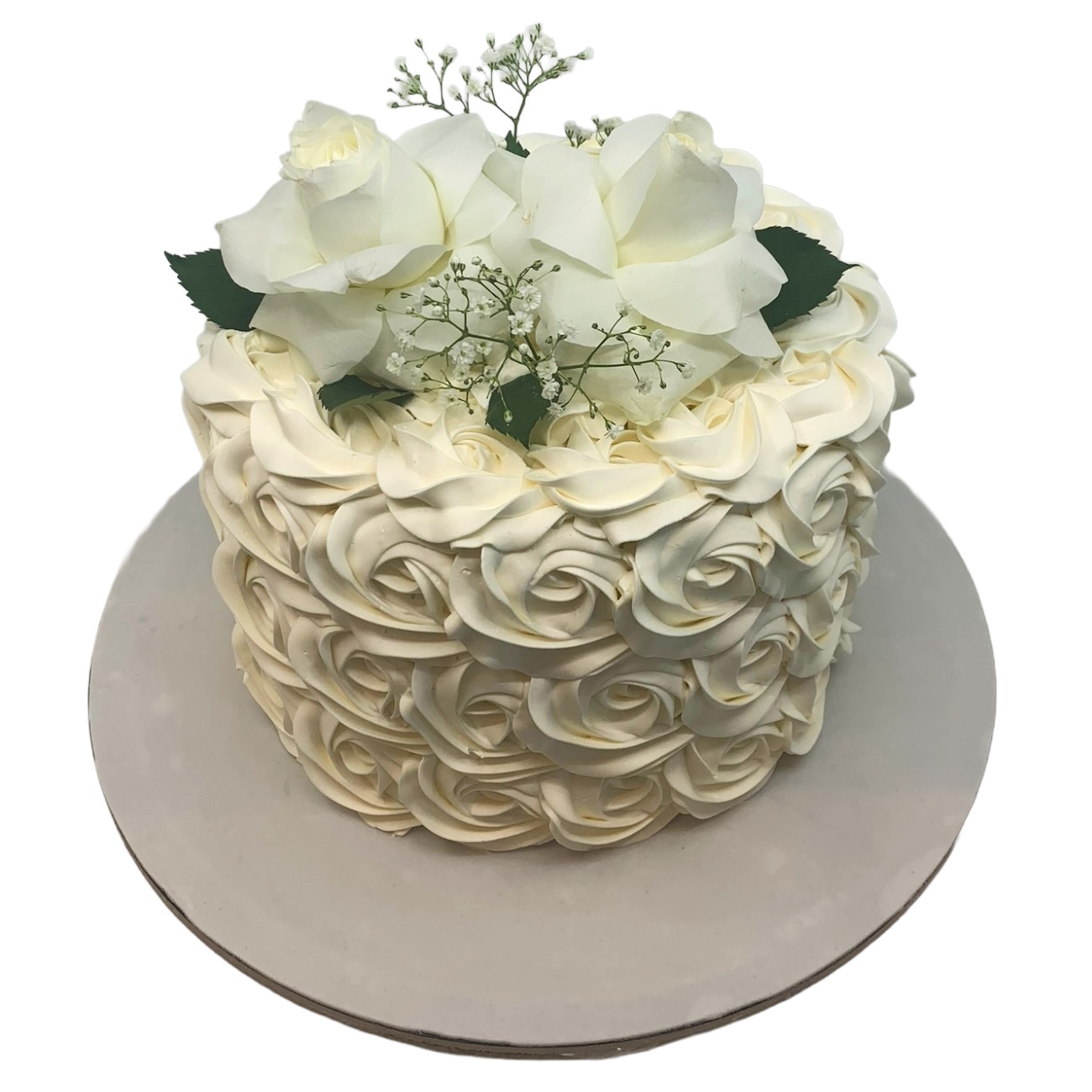 Elegant Pure White Rose Rosette Cake