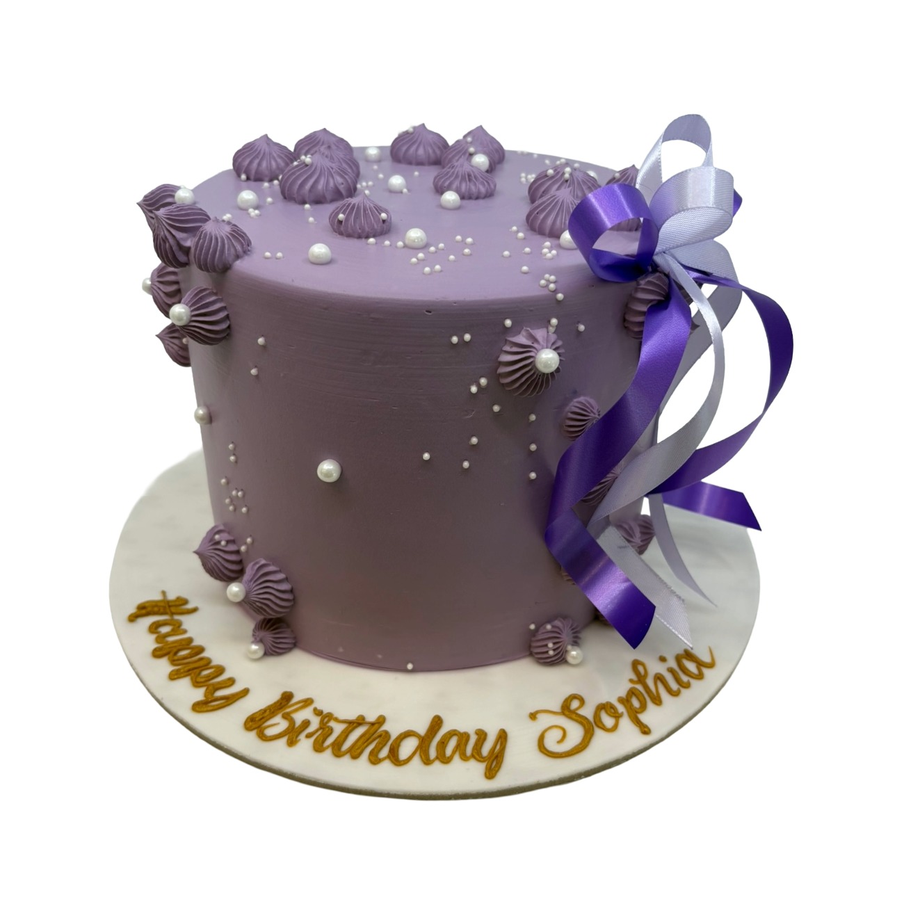 Elegant Purple Birthday Cake with Ribbon