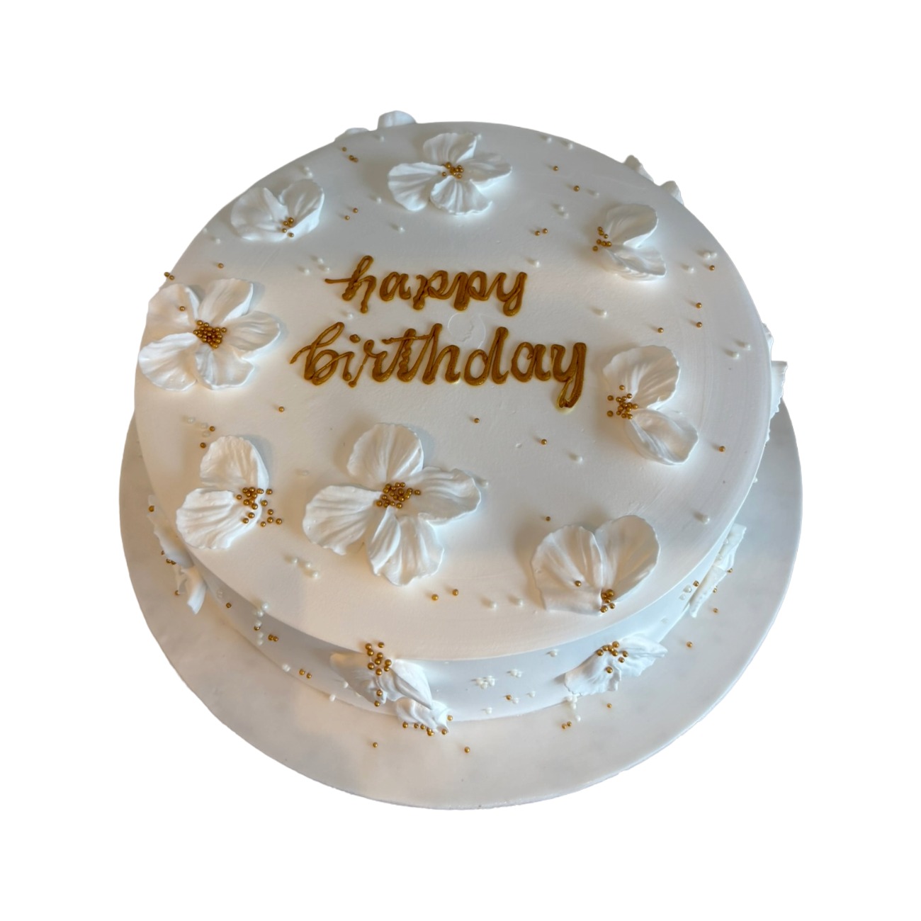 Elegant White & Gold Blossom Cake