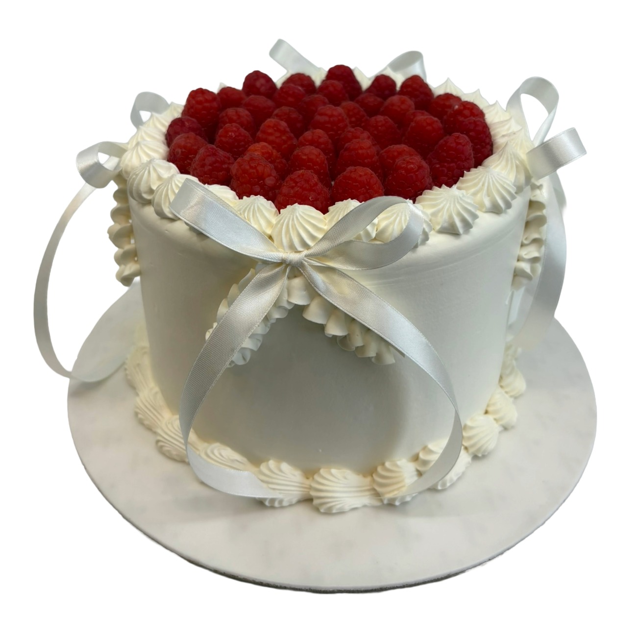 Elegant White Raspberry Ribbon Cake