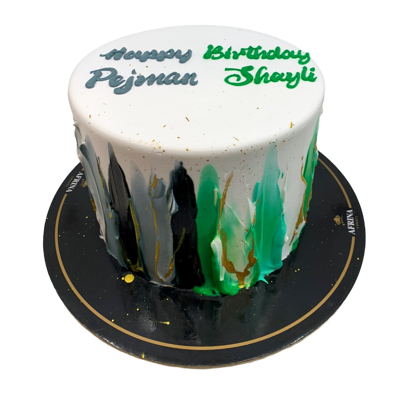 Emerald & Gray Abstract Brushstroke Cake