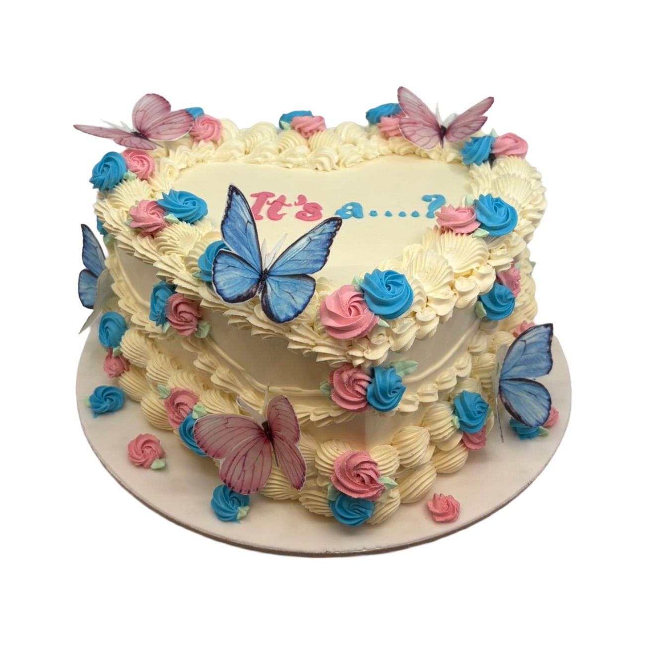 Enchanted Butterfly Heart Gender Reveal Cake