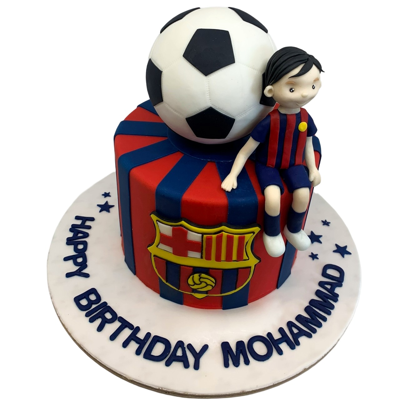 FC Barcelona Striped Cake with Player Figurine
