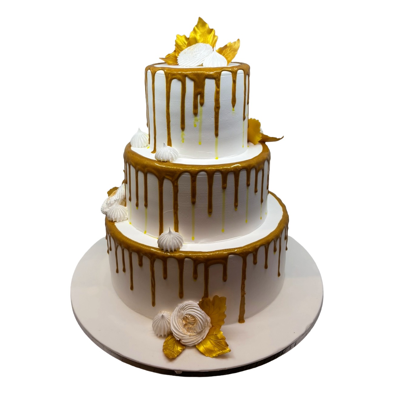 Gold Metallic Drip Wedding Cake