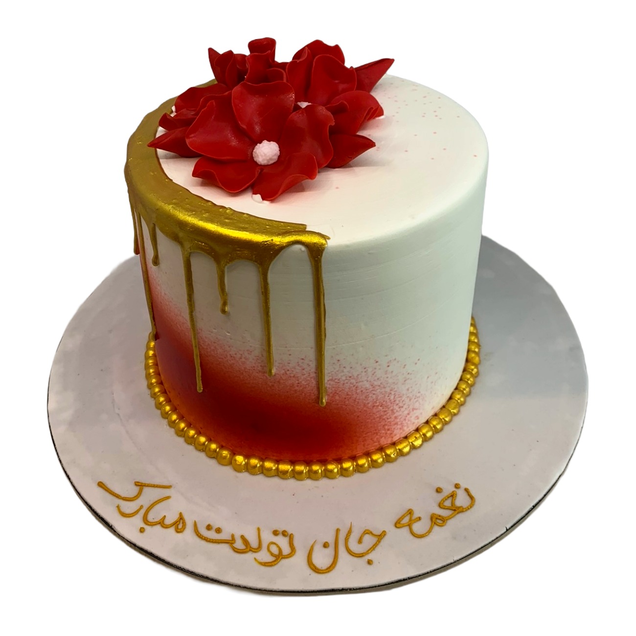 Golden Drip Crimson Rose Cake