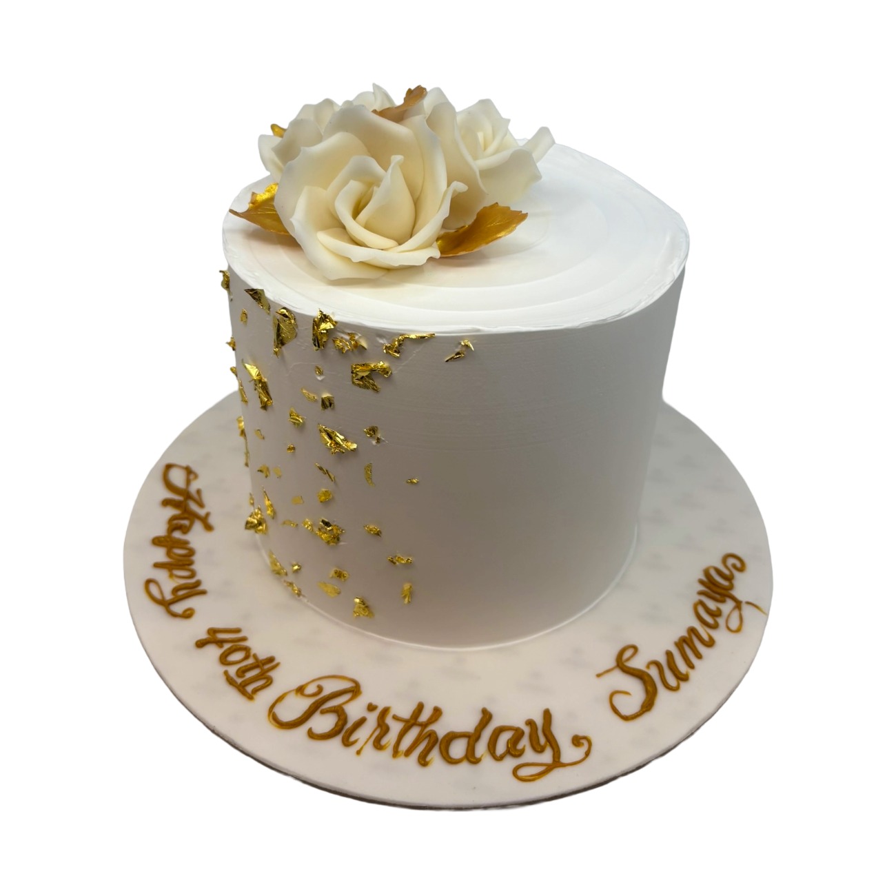 Golden Flake Ivory Rose Cake