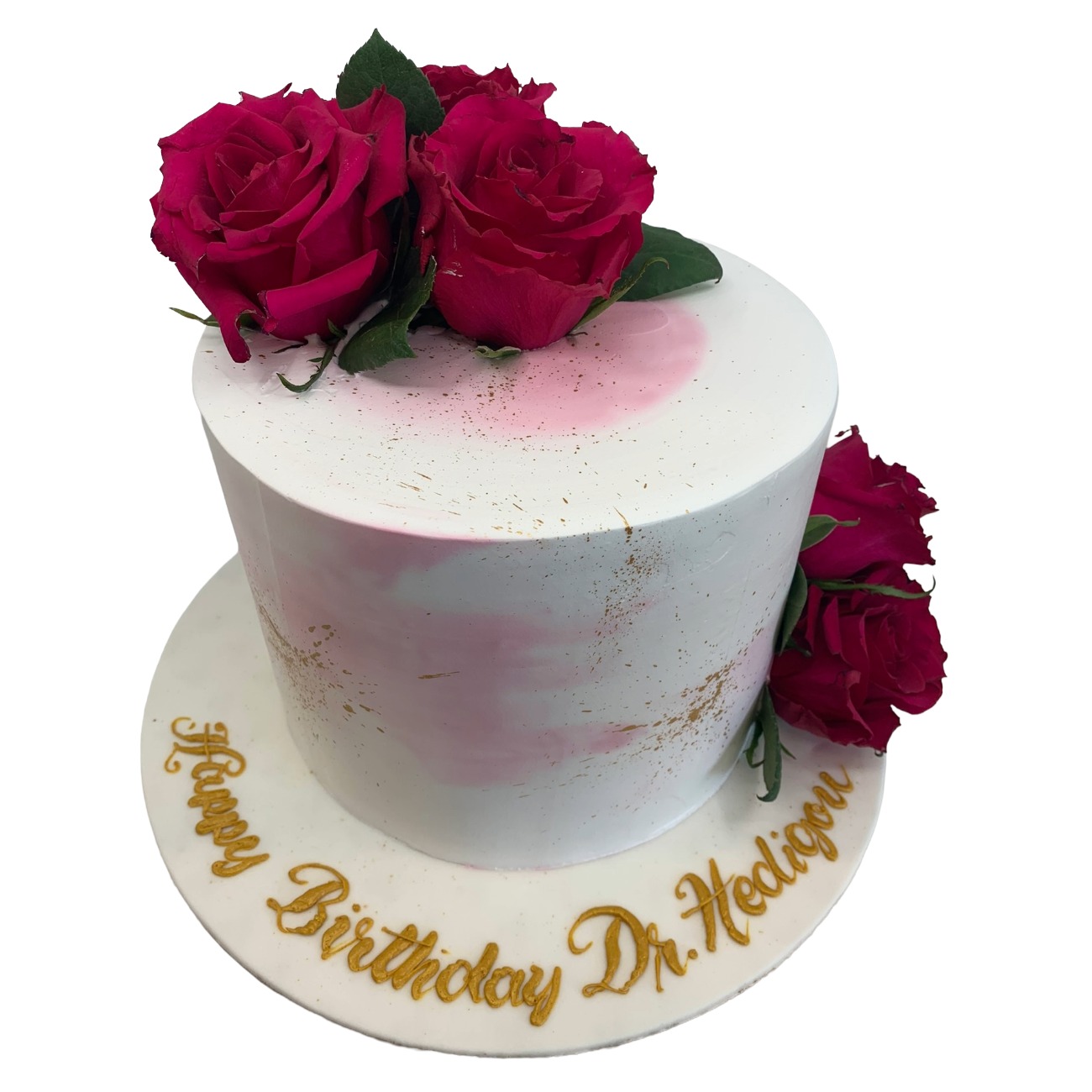 Golden Fleck Fuchsia Rose Cake