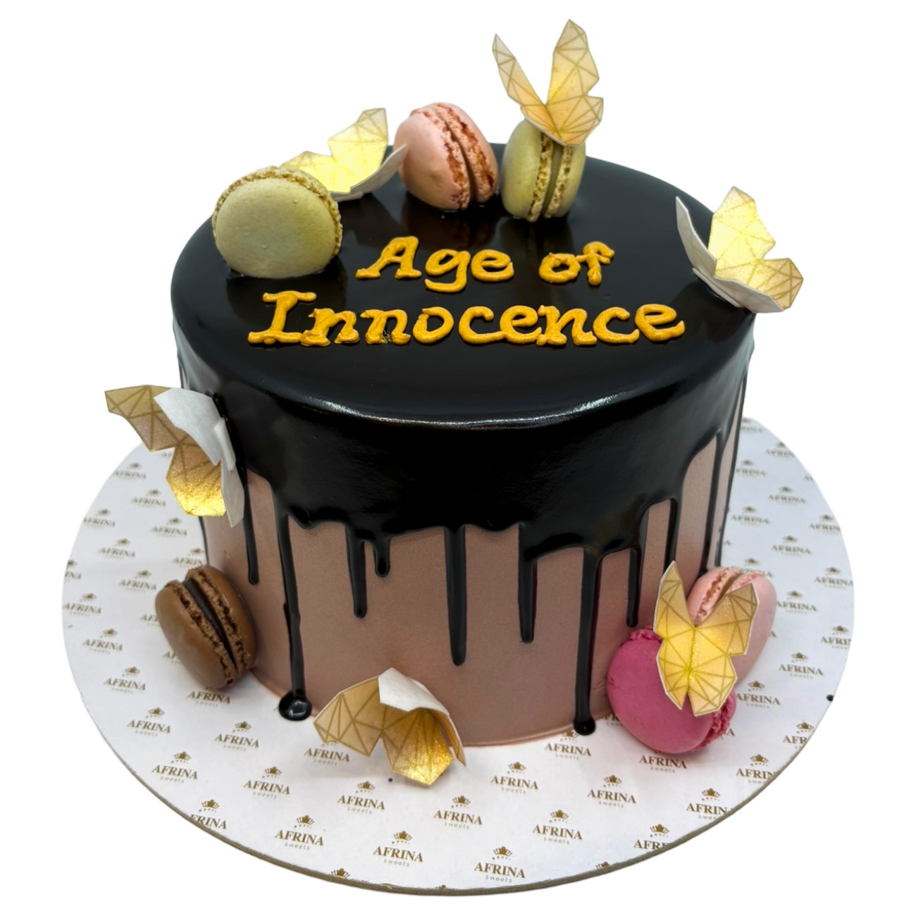 Golden Geometric Butterfly & Macaron Cake