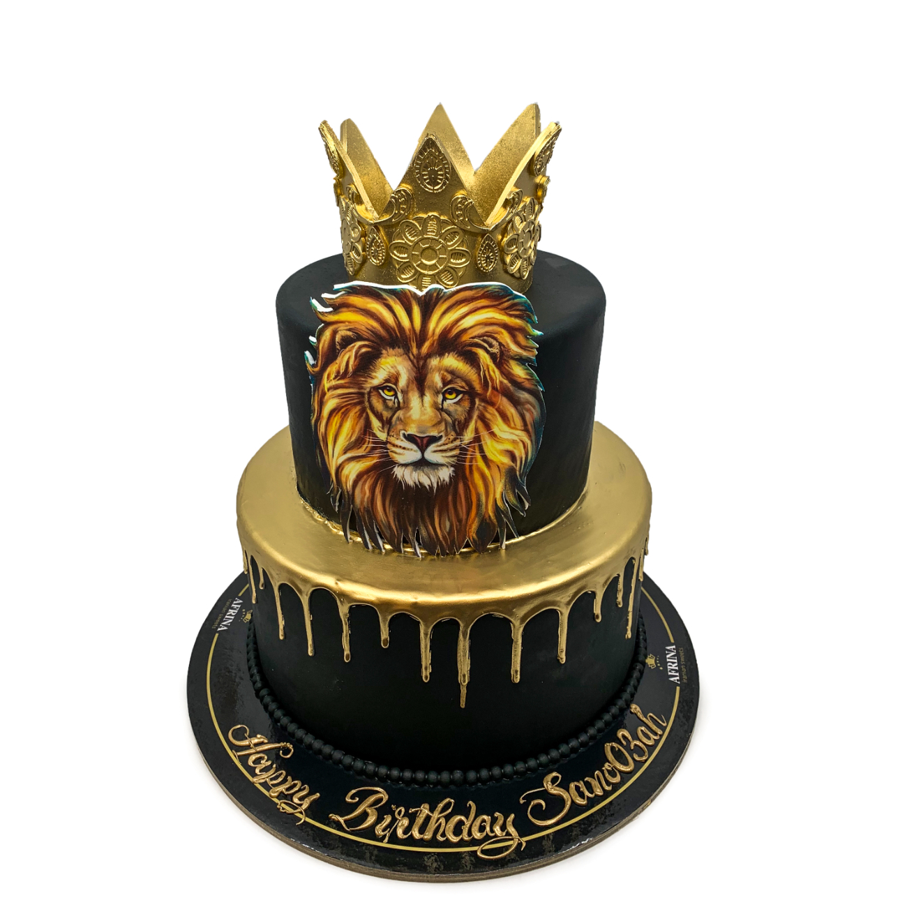 Golden Majesty Gold Drip Lion Two-Tier Cake