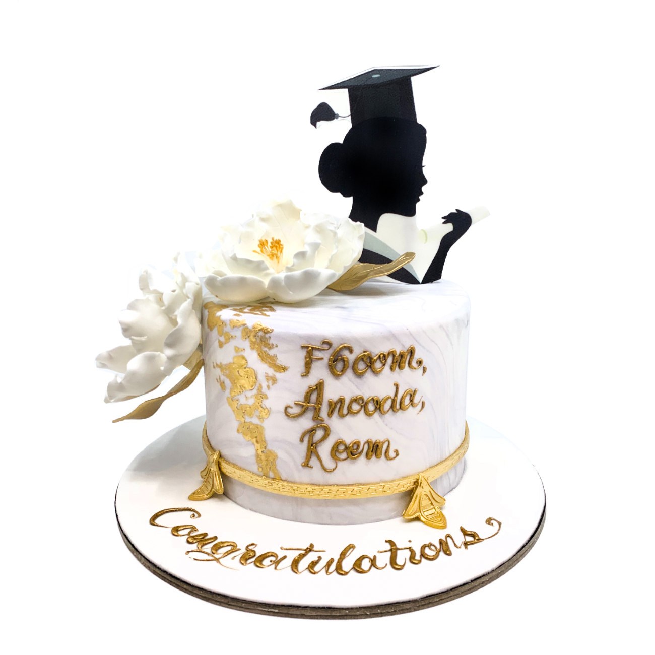 Golden Marble Silhouette Graduation Cake
