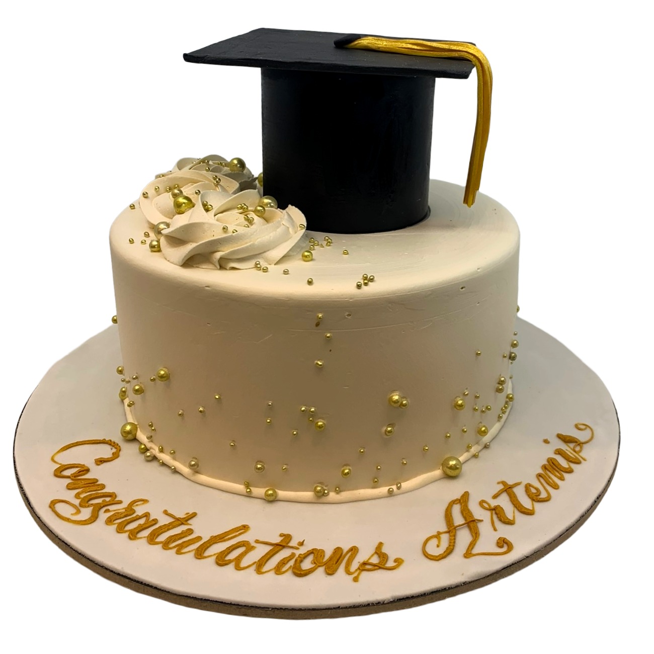 Golden Pearls Elegant Graduation Cake