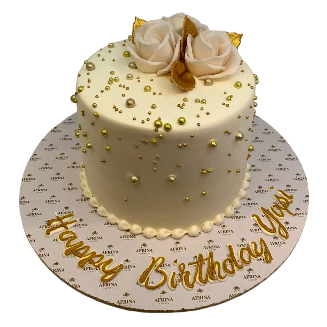 Golden Pearls Elegant Rose Cake