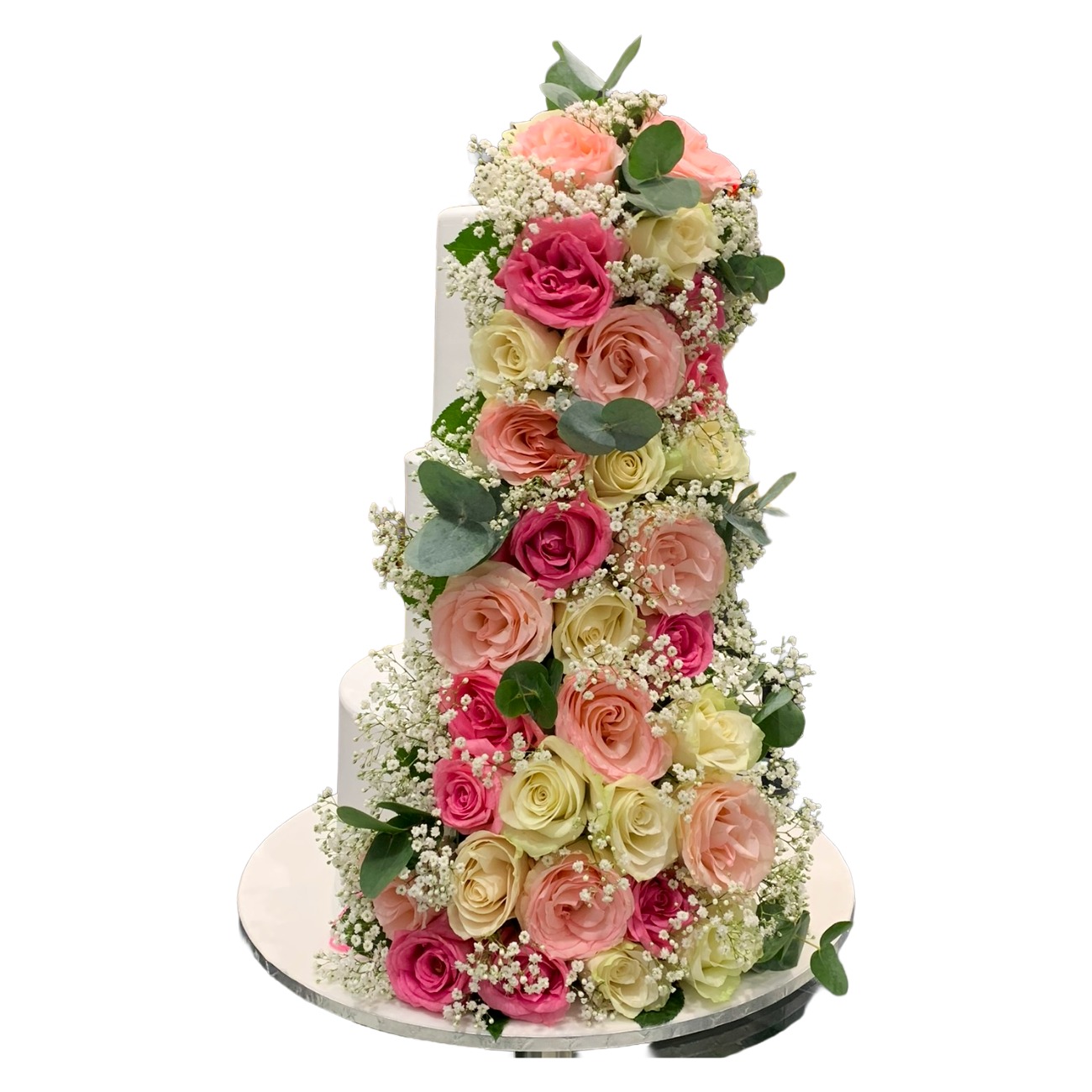 Grand Cascading Mixed Rose Tiered Wedding Cake
